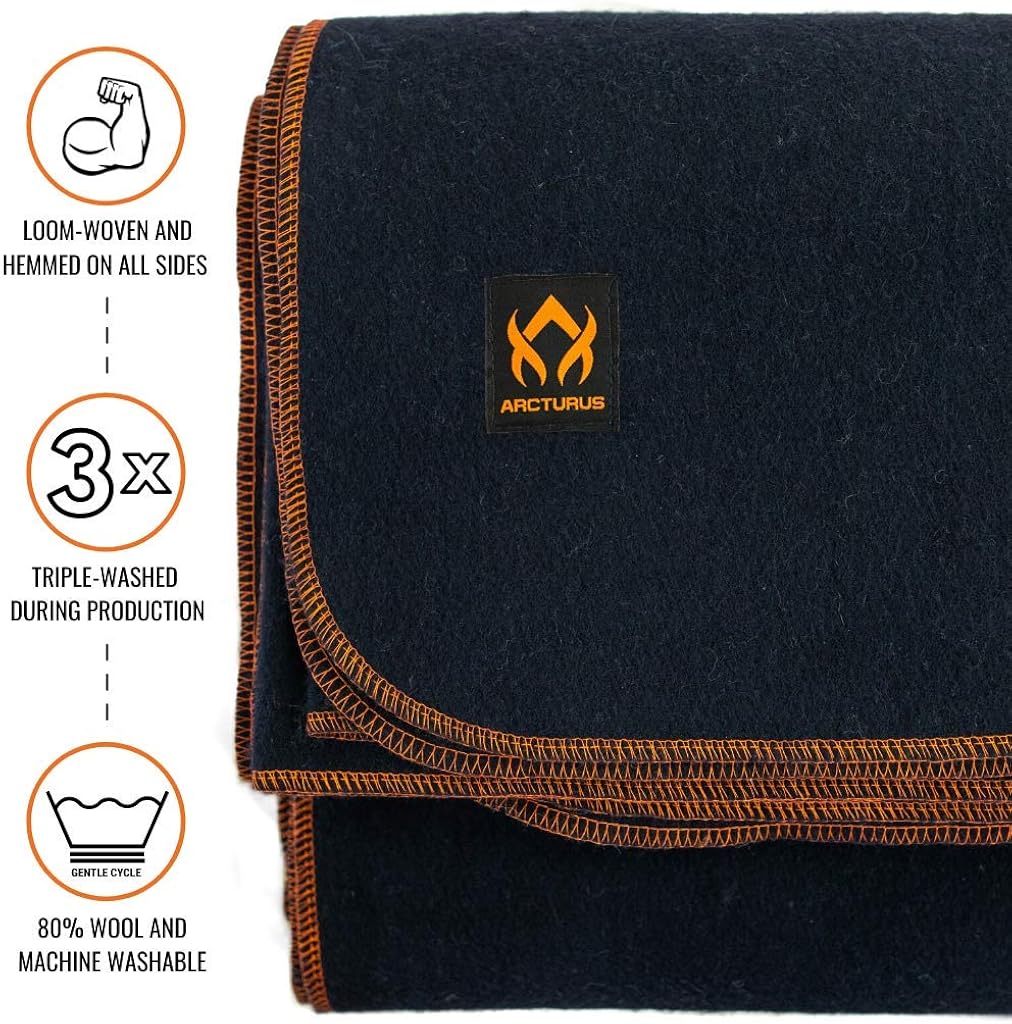 Arcturus Military Wool Blanket - 4.5 lbs, Warm, Heavy, Washable, Large 64" x 88" - Great for Camping, Outdoors, Survival & Emergency Kits (Navy Blue) : Sports & Outdoors