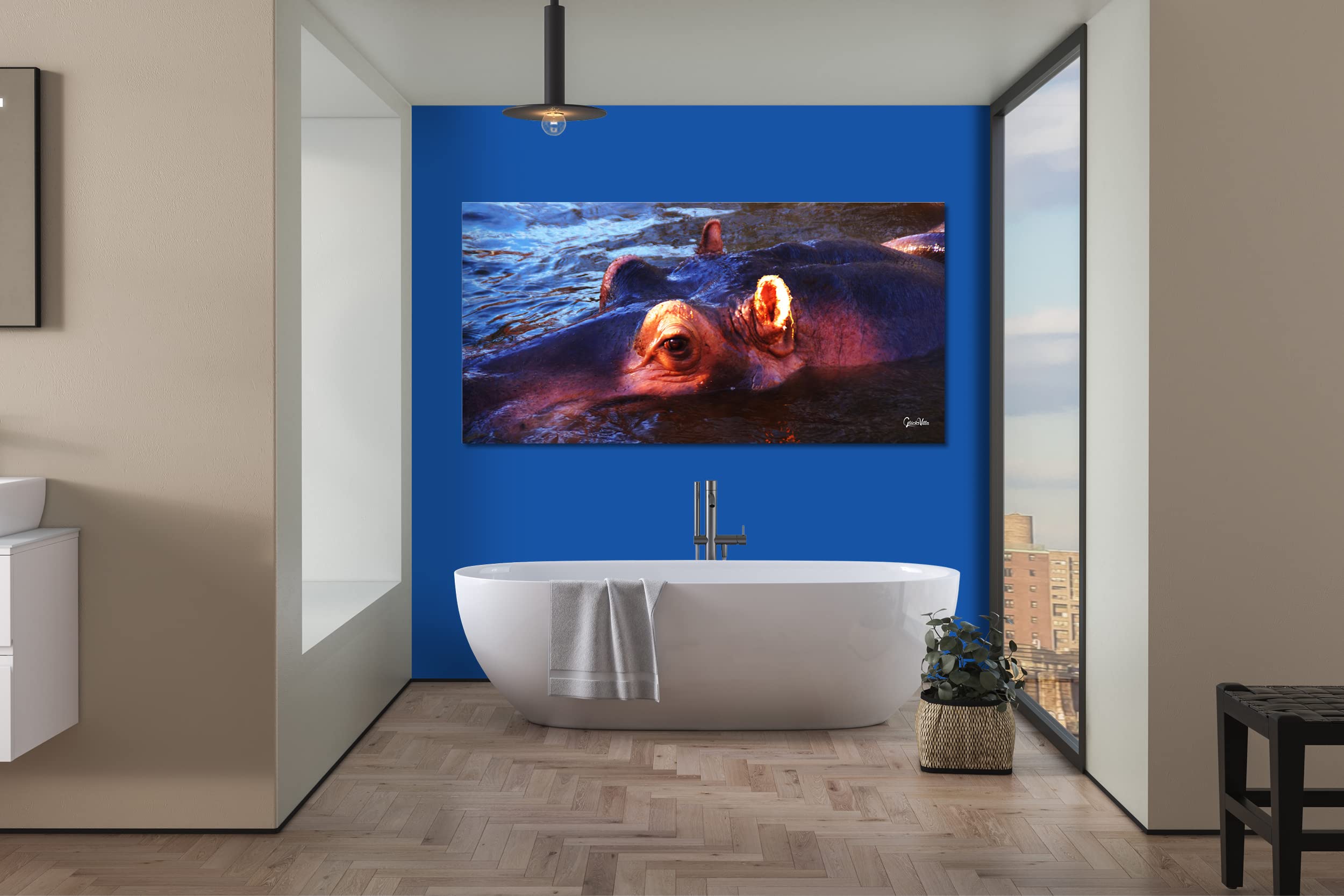 Glücksvilla - Nilpferd 1 (Leinwand-Bild 2 cm, 80 x 40 cm) | div. Maße - aus DE - Kunstdruck Deko Wandbild quer - Wildnis Afrika Natur Tier Hippo