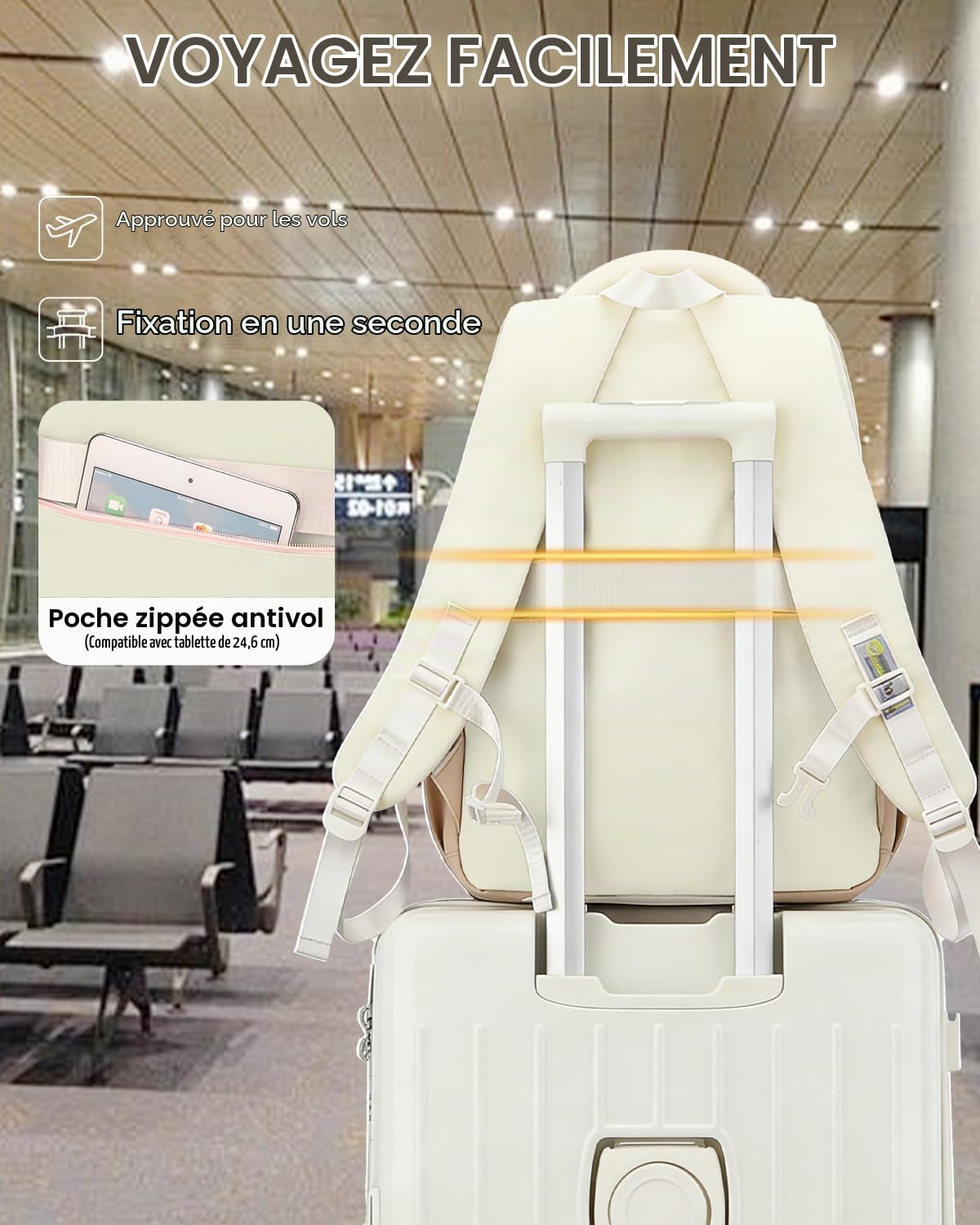 Cartable Fille Primaire et College, Sac à Dos de Grande Capacité pour Filles Adolescentes de 9 à 16 ans, Sacs d'école Renforcé à la Mode et Décontracté avec Pendentif, Marron
