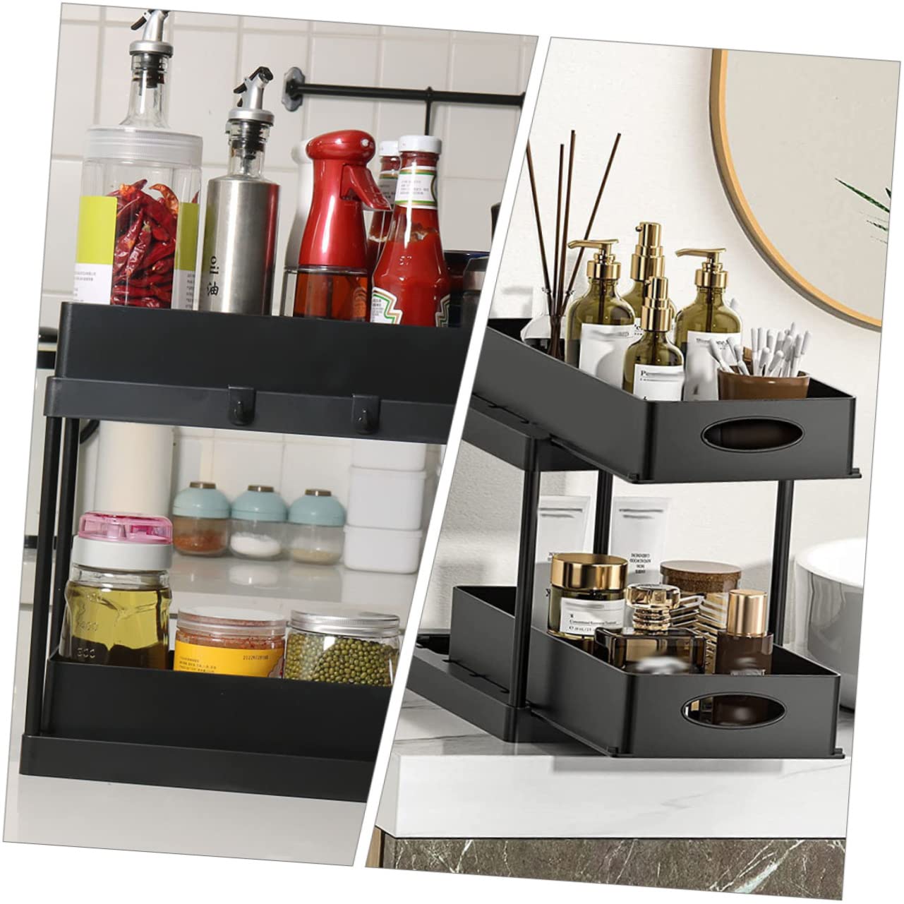 ULTECHNOVO Organizer Estraibili Per Mobiletto Sottolavello Cucina Ripiano Portaoggetti Telescopico Retrattile in Abs Supporto