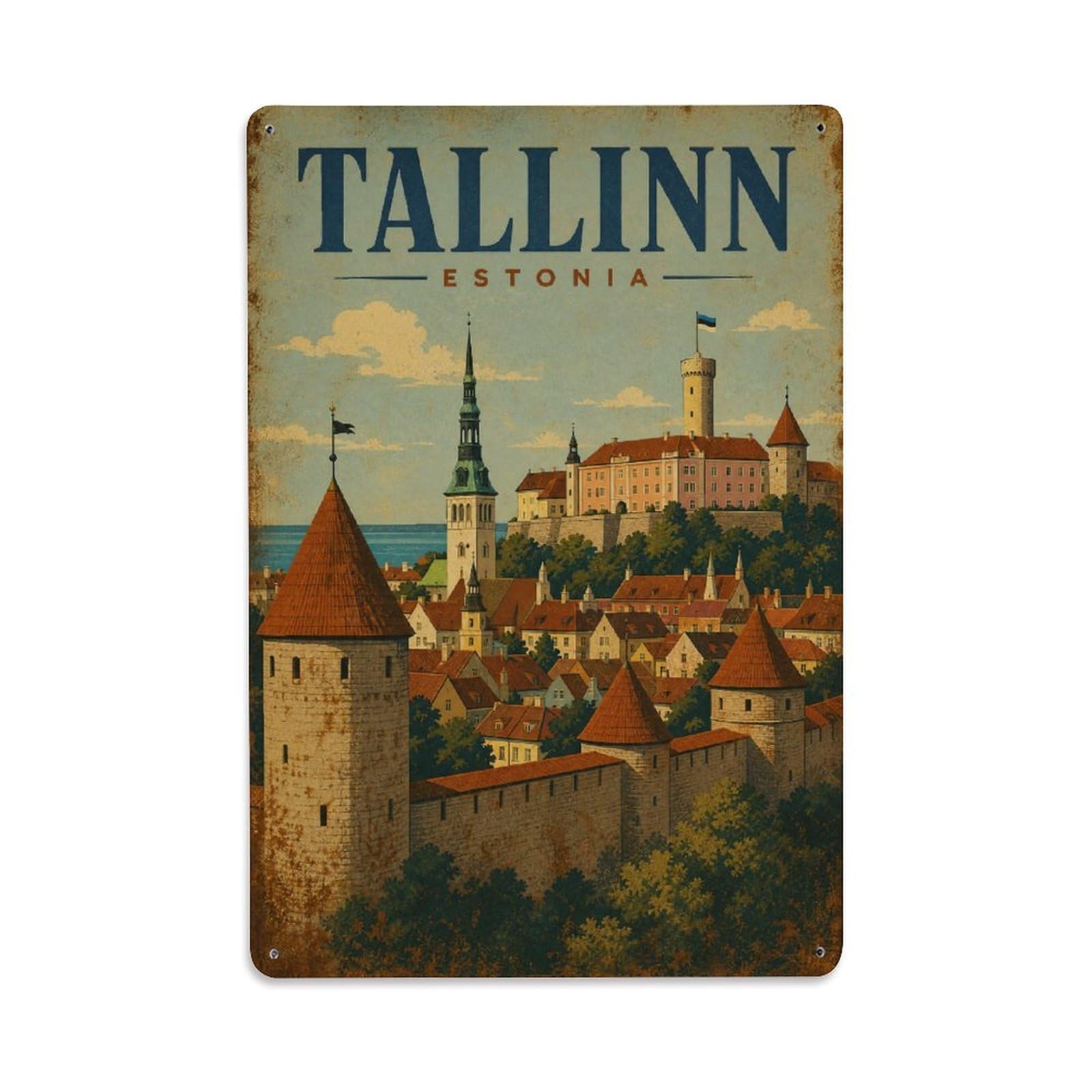 Metal Tin Sign Retro Travel Estonia Tallinn