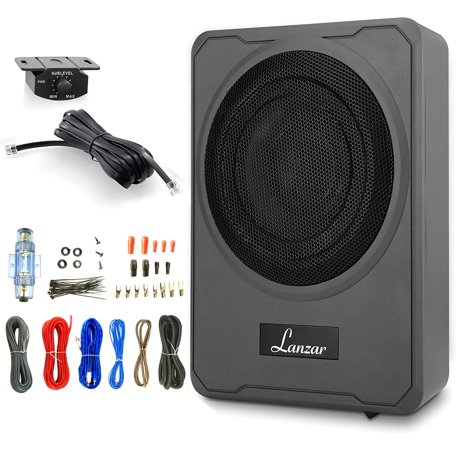 Lanzar SBA8A 8 600W Compact Slim Amplified Subwoofer with Wiring Kit