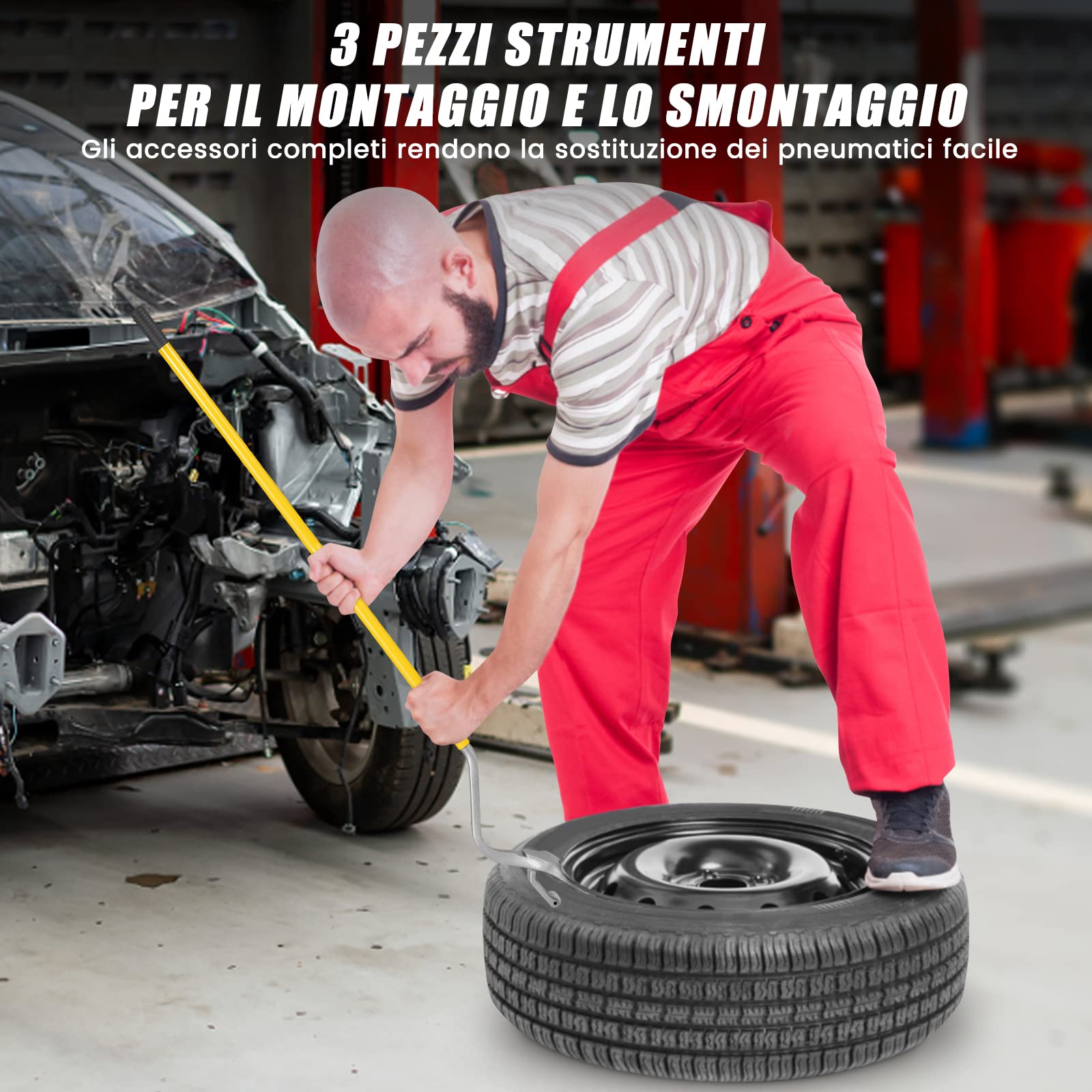 COSTWAY Strumento di Montaggio e Smontaggio Pneumatici Cambia Gomme da 44 cm a 62 cm, 3 PCS Strumenti Manuali con Supporto per Tallone in Acciaio per la Riparazione di Auto (Giallo)