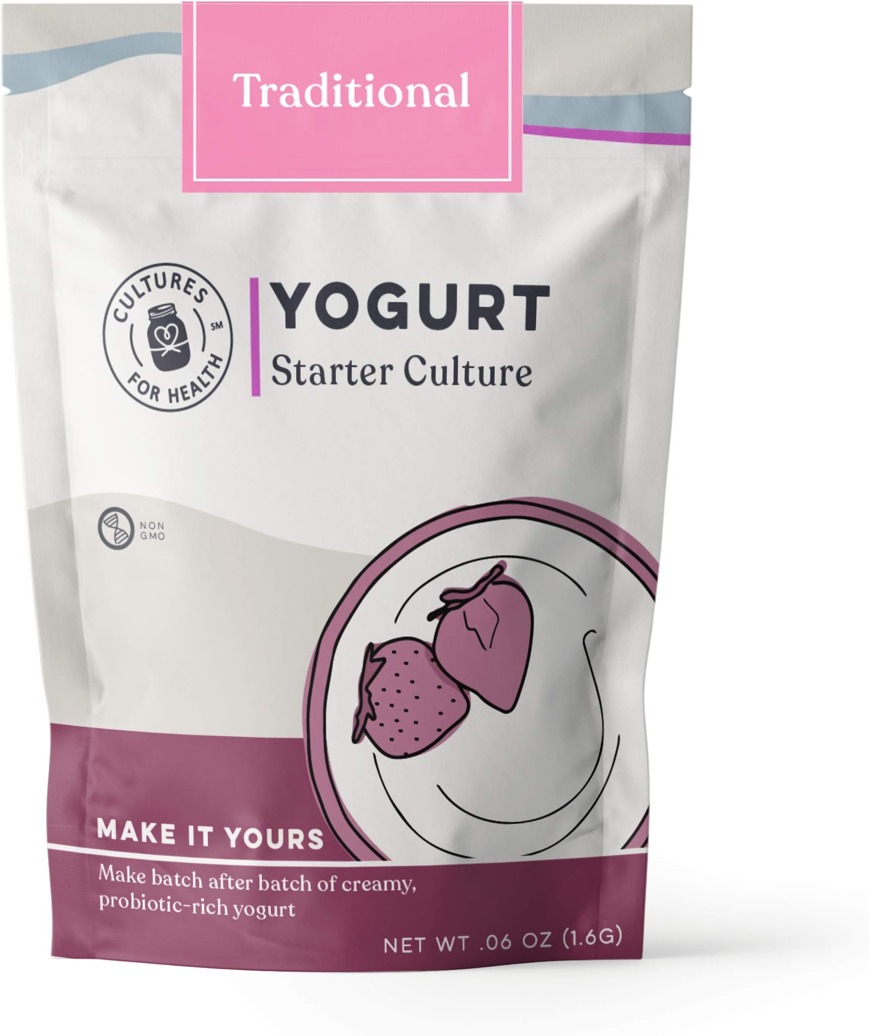 Cultures for Health Traditional Yogurt Starter Culture | 4 Packets Direct-Set Thermophilic Starter | Make Up To 12 Cups Thick, Tangy Probiotic Yogurt | Powdered Live Active Cultures for Yogurt Making