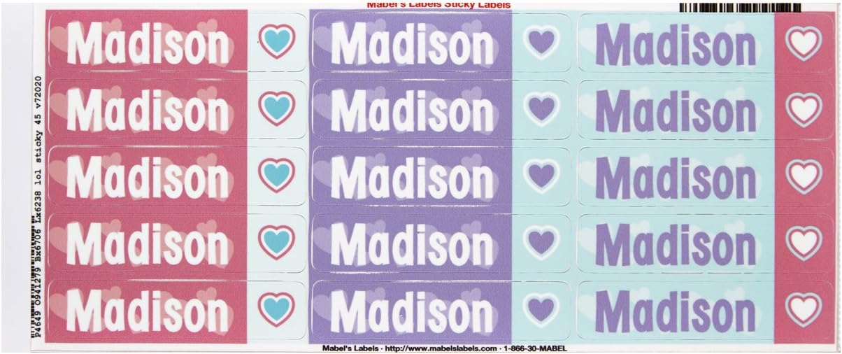Mabel's Labels 40845178 Peel and Stick Personalized Labels with the Name Madison and Heart Icon, 45-Count