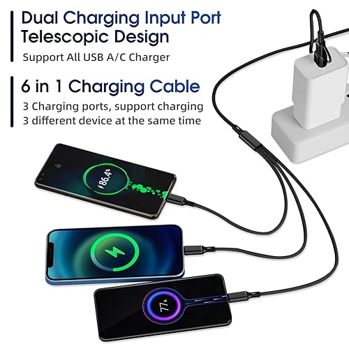 Miniatura 5 de Cable de carga múltiple 6 en 1 3 unidades de 4 pies Cable de carga múltiple de nailon trenzado múltiple cable de carga rápida USB AC a teléfono USB
