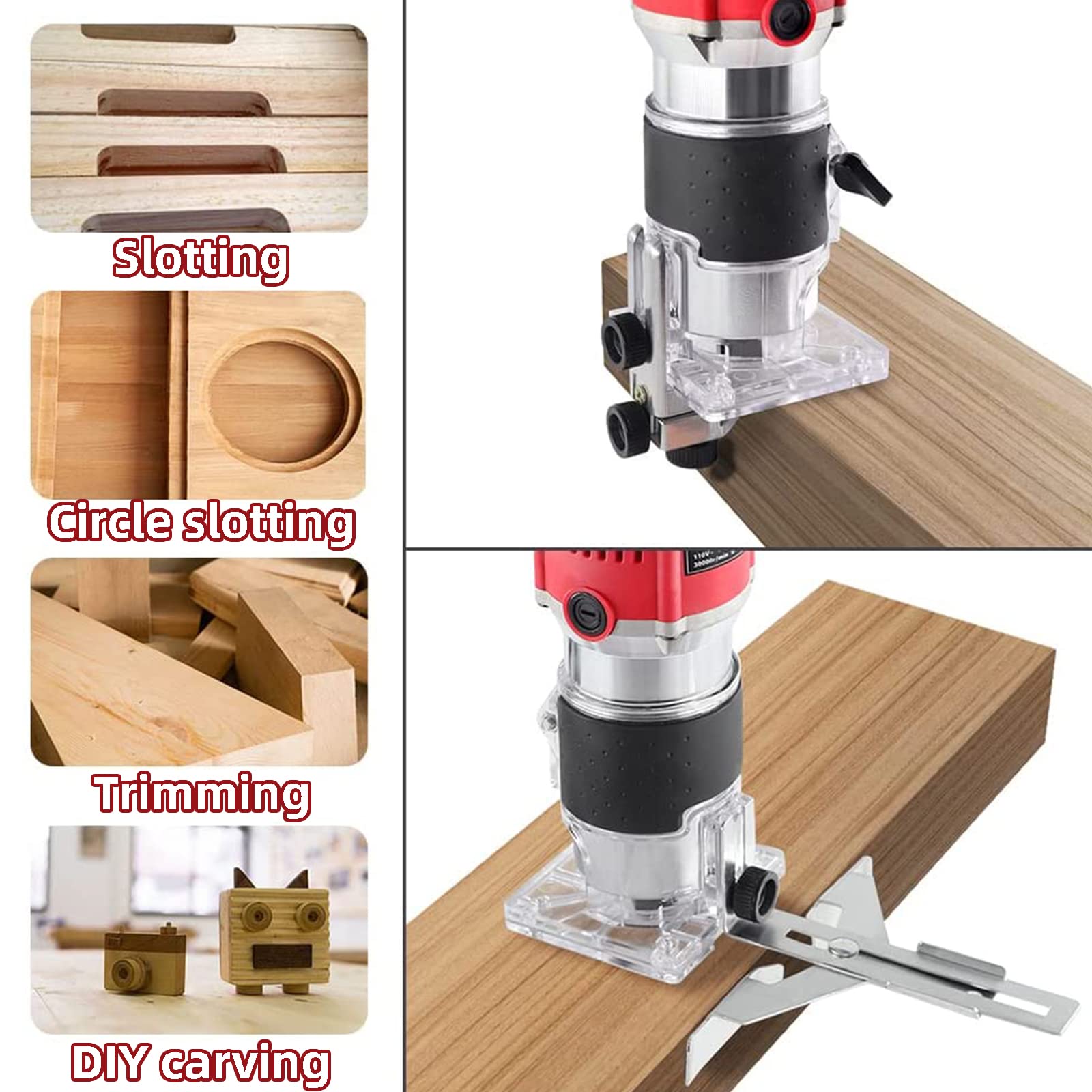 Fresadora Para Madera Eléctrica, Fresadora De Cantos De Una Mano Rebajadora Eléctrica Fresadora Para Máquina De Carpintería Herramienta Compacta Con 15 Piezas De Brocas De Enrutador