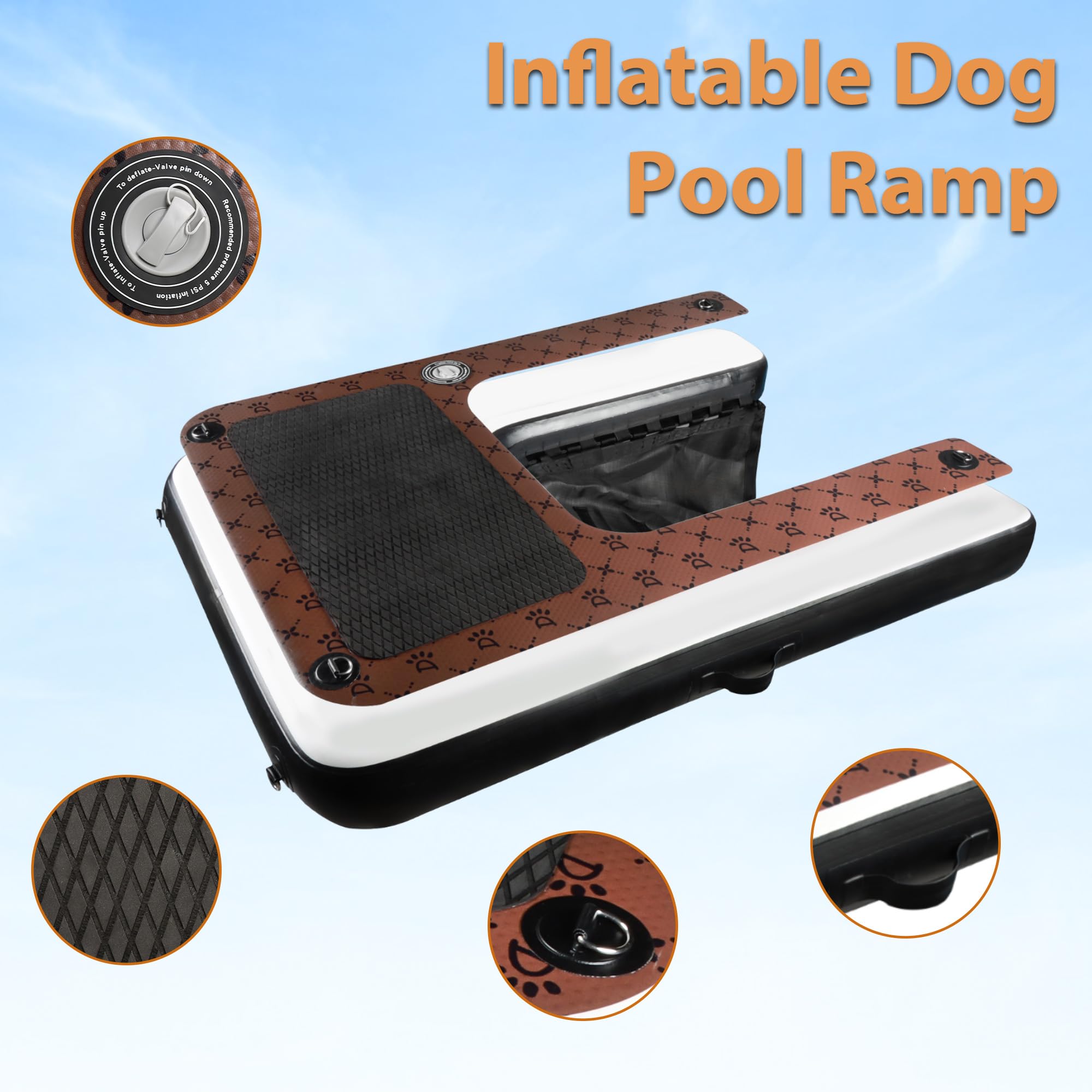Hunde wasserrampe Aufblasbare,umweltfreundliche, hochstabile schwimmende Hundewasserrampe, 15 cm Dicke große Hundewasserrampe, schwimmende Leiter mit rutschfesten Stufen für Haustiere zu 100 kg