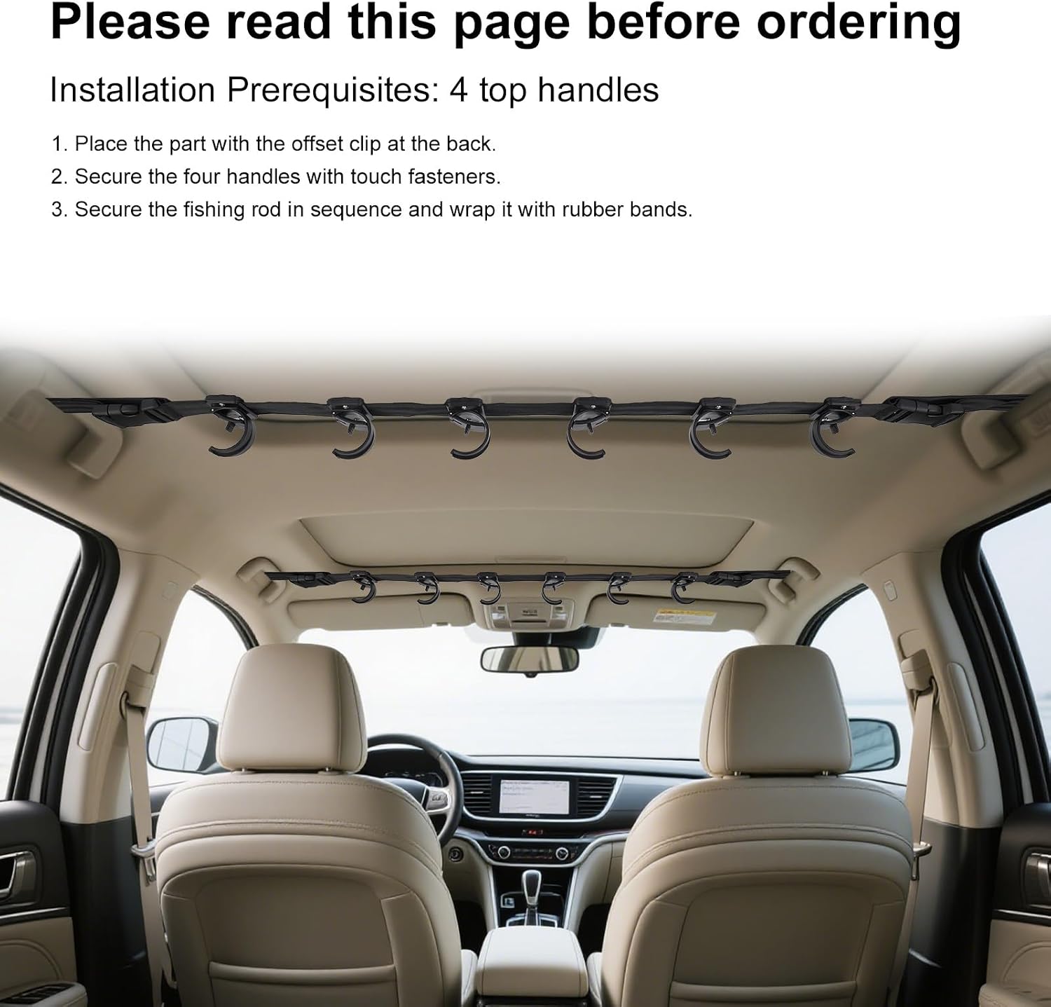Penitue Fishing Rod Holder for Car, Vehicle Fishing Pole Carrier Roof Rack Storage 6 Poles Max for SUV Truck Van Wagon and Vehicles with 4 Roof Grab Handles (Black)