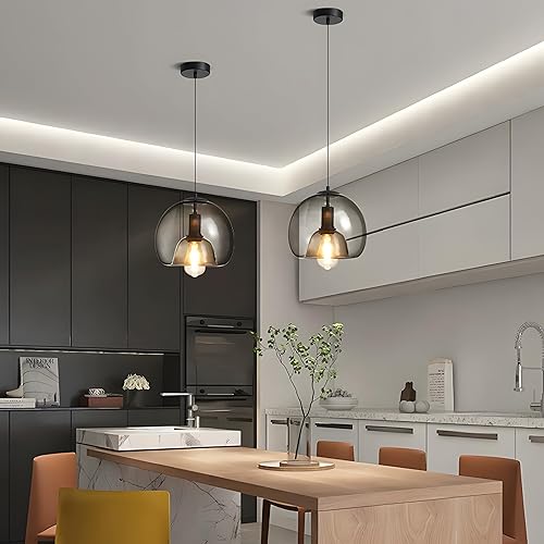 Miniatura 3 de Lámpara colgante de vidrio ahumado, iluminación colgante de globo para isla de cocina, accesorio de luz colgante moderno para techo para dormitorio,