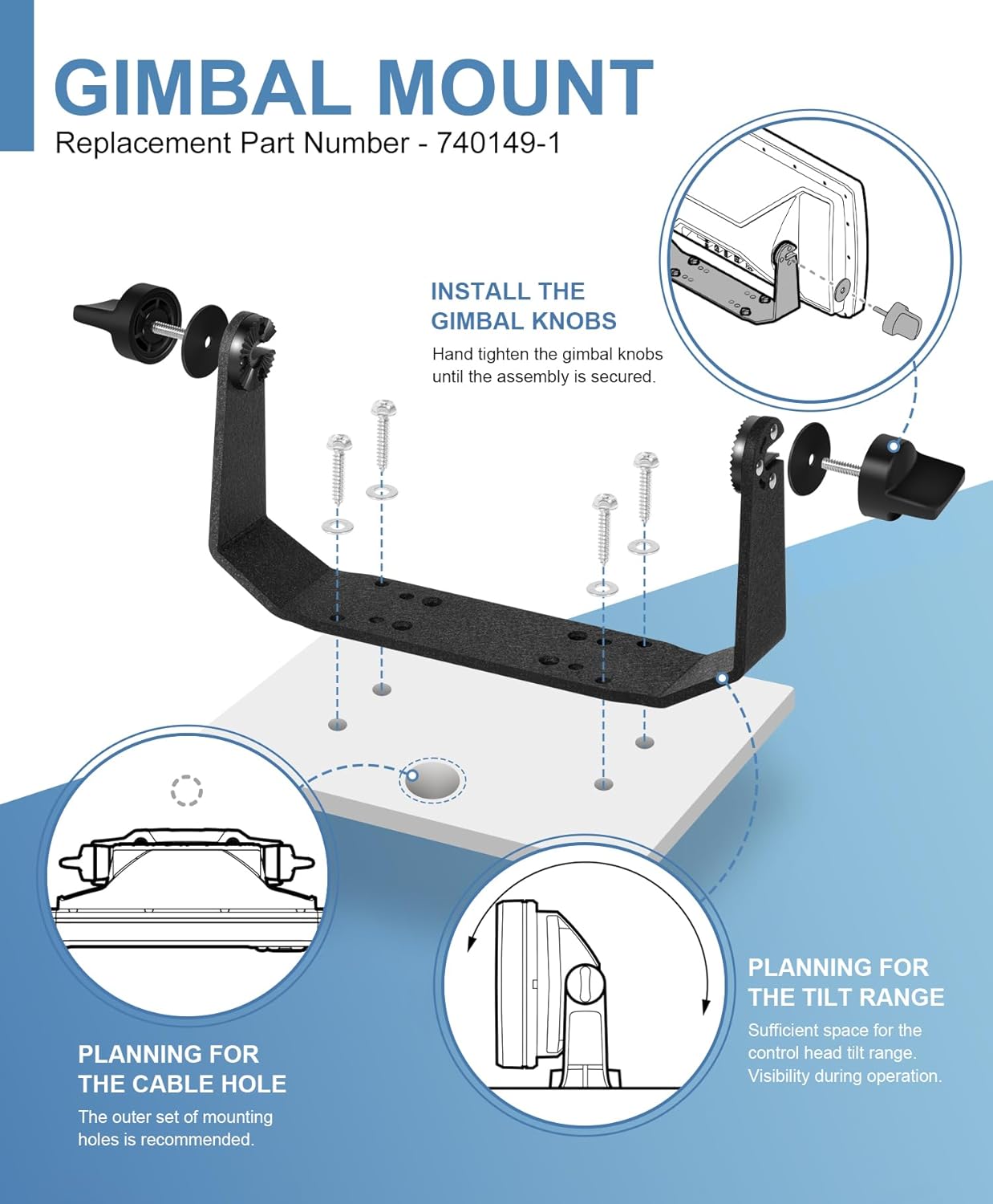 740149-1 Gimbal Mount - 740184-1 HCCT Cable Collector Tray - 720057-1 Power Cable, Fit for All Humminbird Helix 8/9/10 Devices
