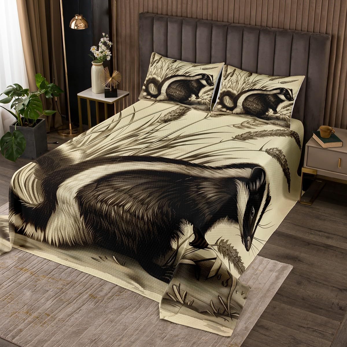 Erosebridal Skunk Coverlet Set Queen Size, Cute Wild Animals Quilt Set Rustic Style Bedspread Set for Kids Boys Teens Adult Women, Country Skunk Bedding Set Lightweight Bedroom Decor