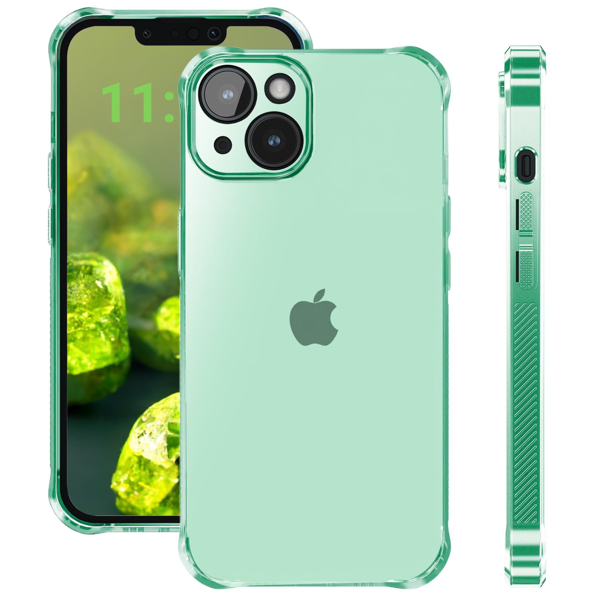 ELEVAVIDA Custodia per iPhone 14 lucido verde chiaro trasparente con protezione per la fotocamera - antivibrazione con angoli antiurto, custodia protettiva per Apple iPhone 14 Slim case