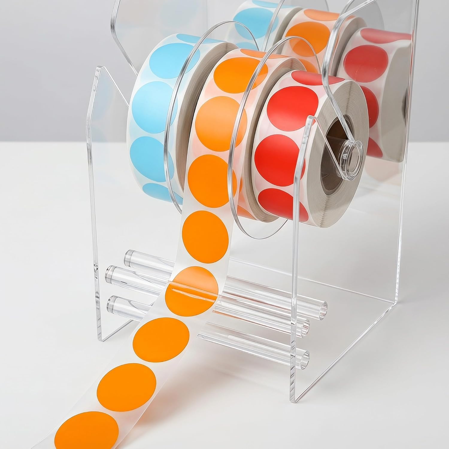 YARNOW Acrylic Label Roll Dispenser: 3 Slots Adjustable Sticker Tape Dispenser - Desktop Clear Label Roll Holder for Planner Scrapbook and Office Use