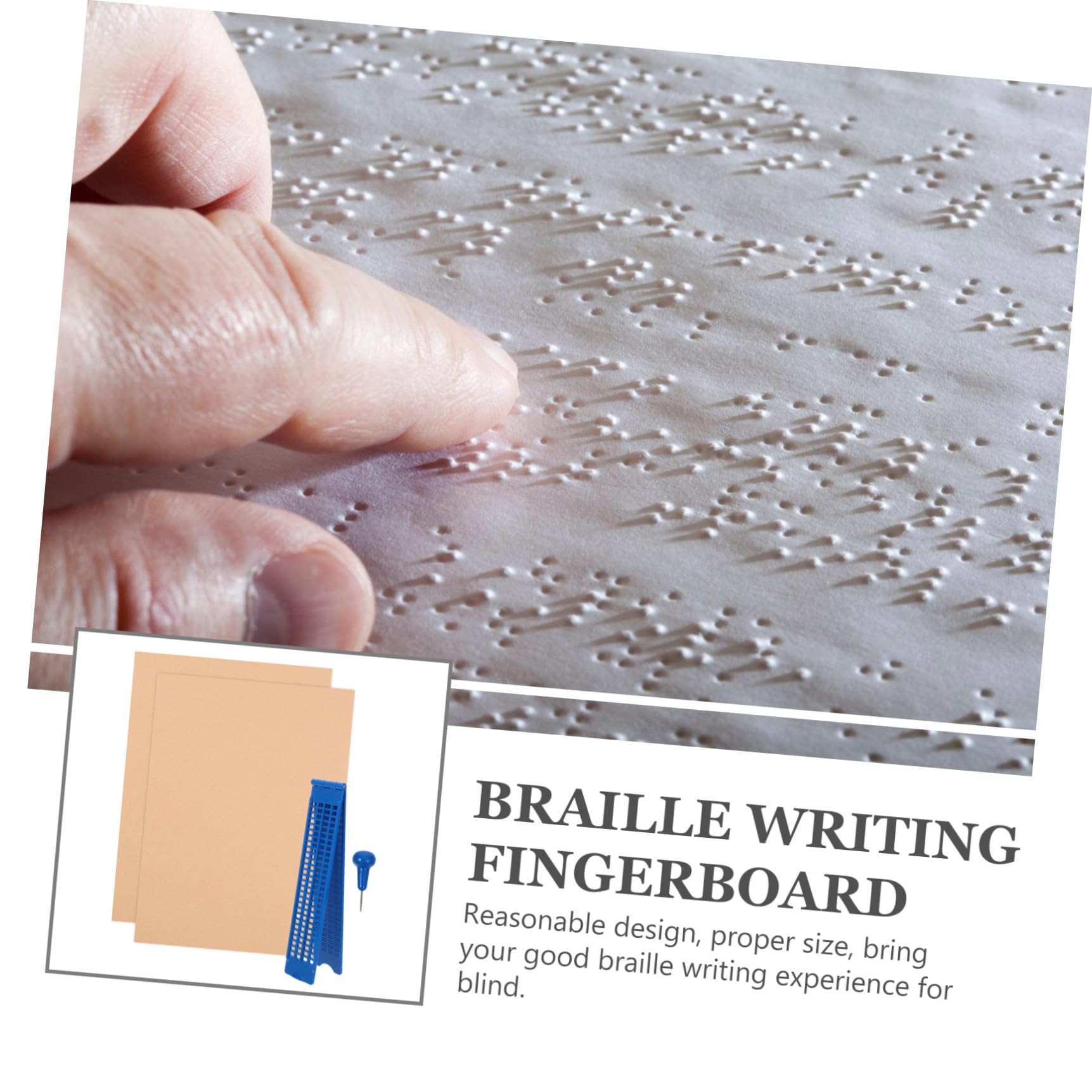 Kit per Scrittura Braille Tavoletta Blu in Plastica, Stilo Portatile Facile da Usare per Non Vedenti, per Apprendimento e Pratica Quotidiana