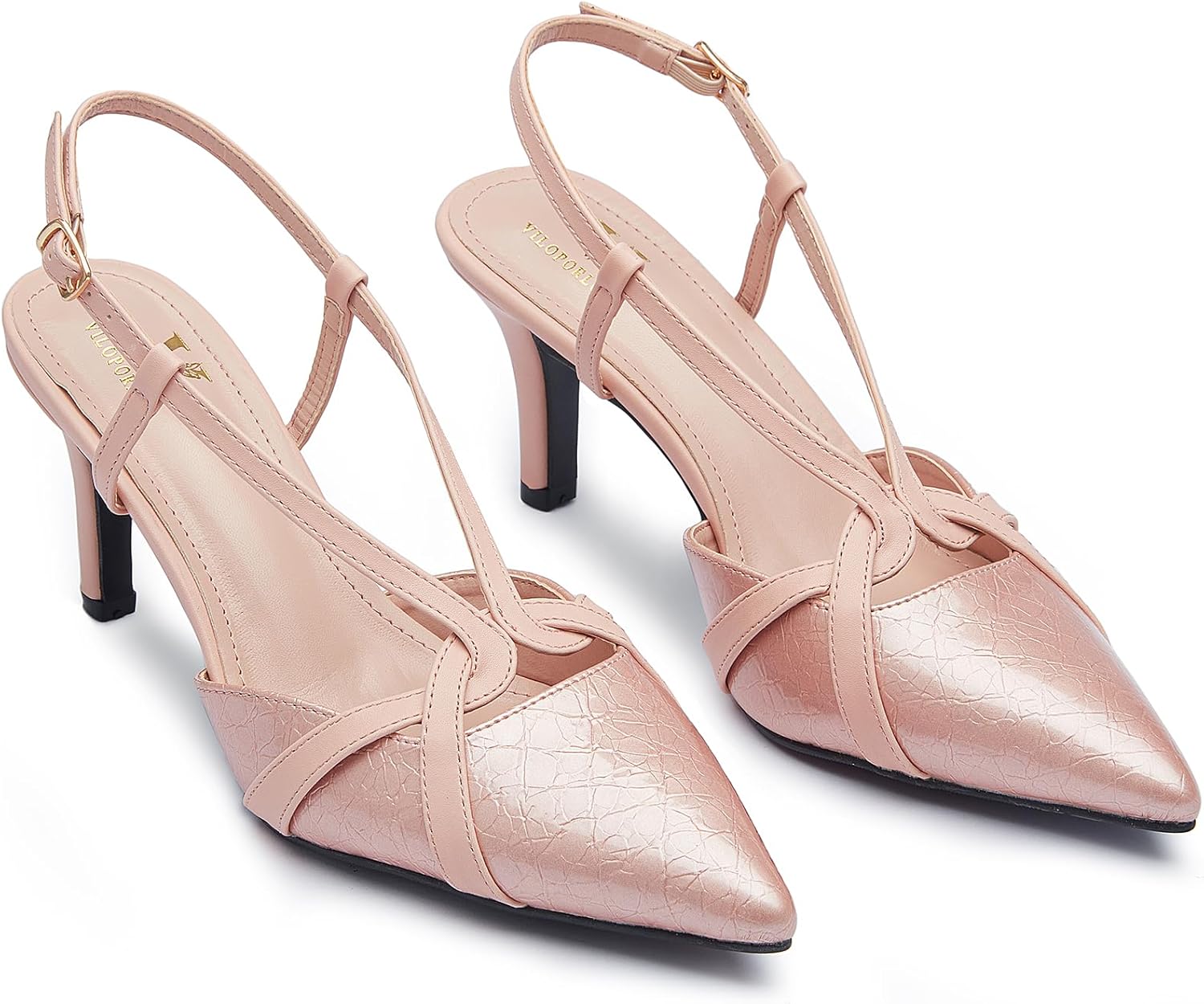 Women's Slingback Kitten Heels - Closed Pointed Toe Pumps with Cross-Strap Low Heel Dress Shoes for Wedding, Party & Daily Wear - Image 4