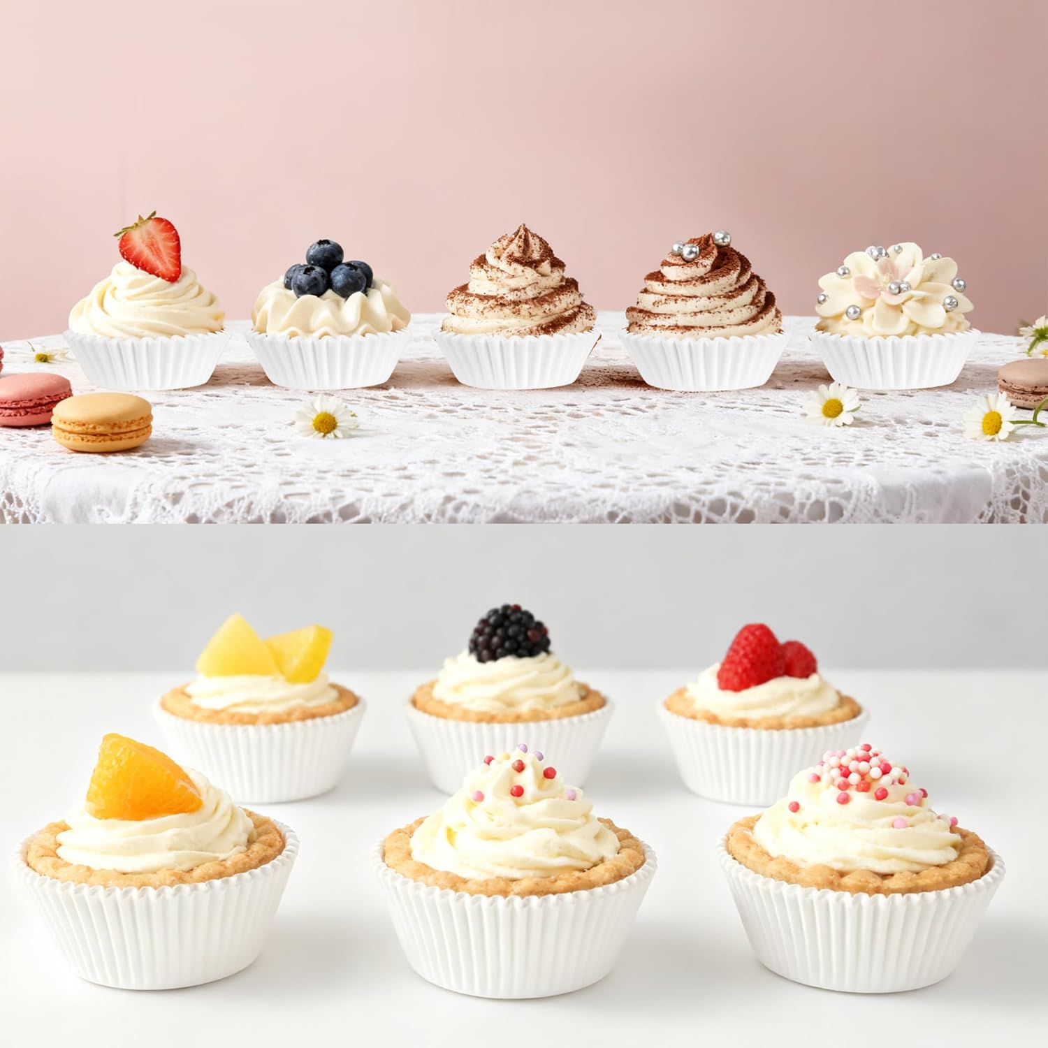 1000 Count White Paper Cupcake Liners, Standard Size 2 Inch, Unbleached Baking Cups for Muffins and Cupcakes (White, 2 Inch) - Image 5