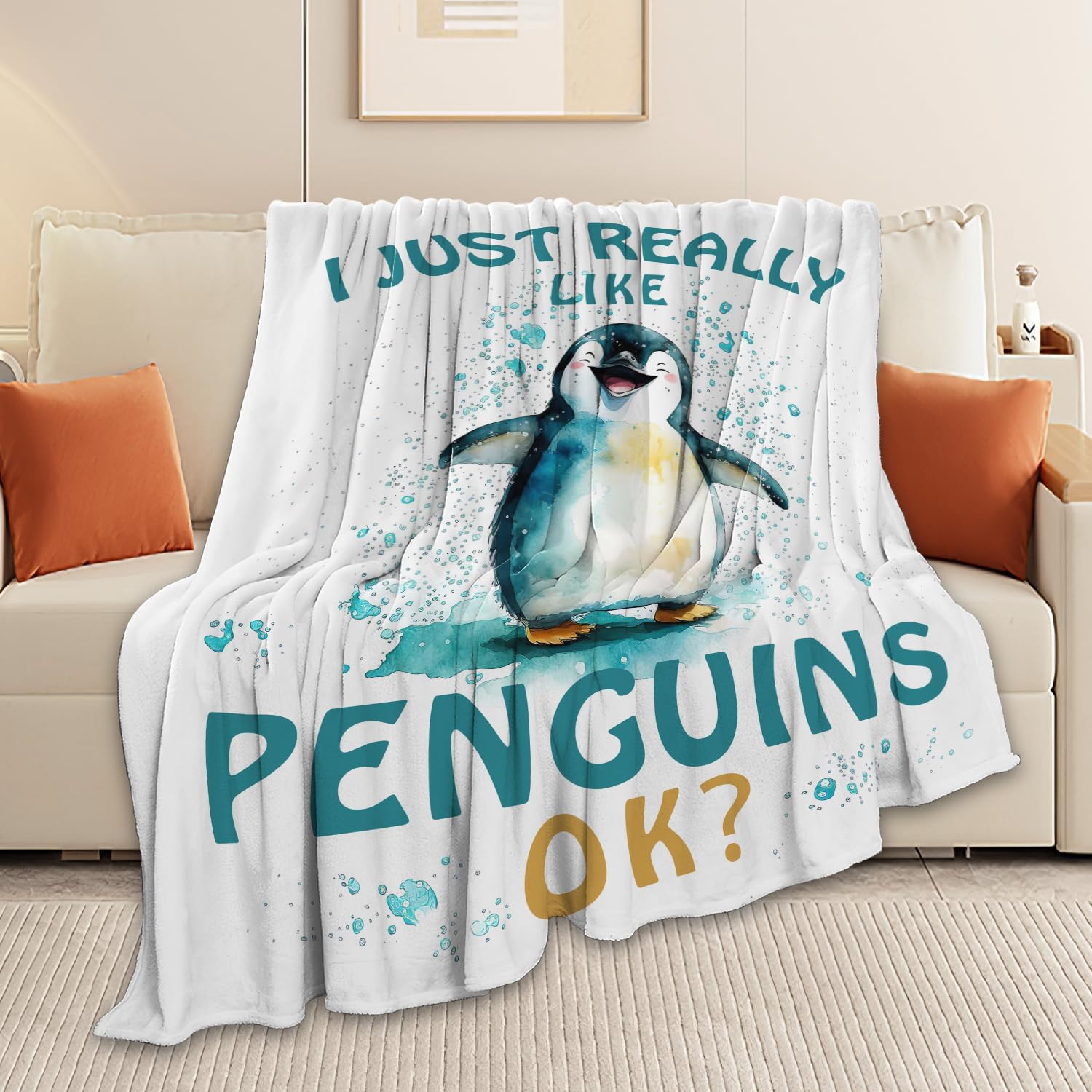 Penguin Blanket Cute Penguin Throw Blanket Gifts for Kids Girls Boys Adults Women Men Super Soft Cozy Plush Fluffy Fuzzy Fleece Blanket Decor 50''X60''