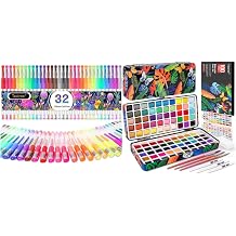 Taotree Glitter Gel Pens, 32 Color Neon Glitter Pens & Watercolor Paint Set 100 Colors