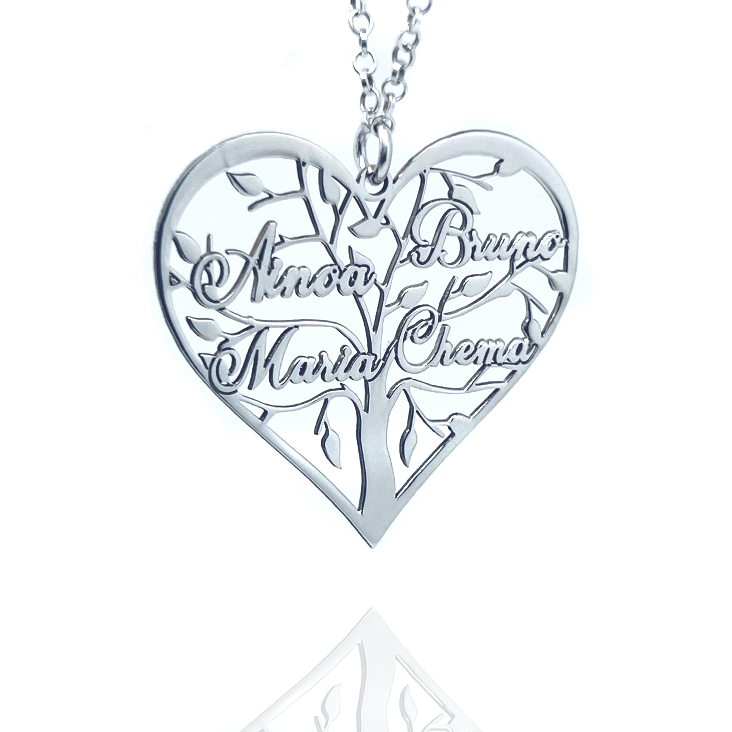 RINCON DEL ARTESANO HECHO A MANO MALAGA Rincón del Artesano Hecho a Mano Málaga. Collar Árbol de la Vida para Mujer con Nombres Fabricado en Plata de Ley 925/1000. MEdida 30mm. Regalo Día de la Madre. Regalo Navidad. (Corazón Árbol C)