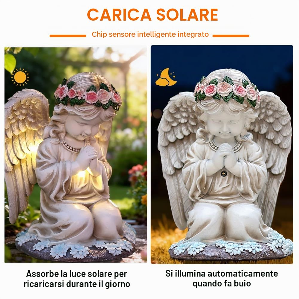 Statue da Giardino Esterno Angelo, Statue da Giardino di Angeli Solari, Resistente alle Intemperie, Scultura Decorativa per Prato, Cortile, Terrazza, Davanzale, Angelo Della Preghiera