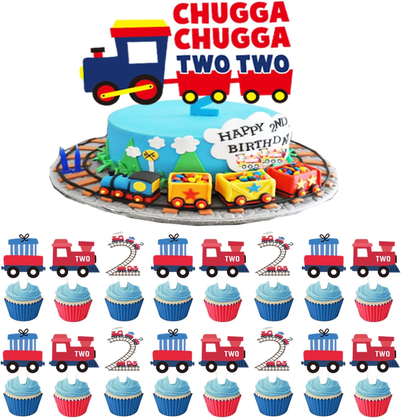 Chugga Chugga Two Two Birthday Party, Train 2nd Birthday Cake Topper