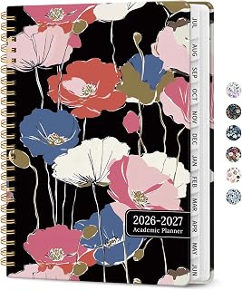 Academic Planner 2026-2027, Jul 2026-Jun 2027 Monthly & Weekly Planner | 6.3"x8.5" Pretty Calendar Planner for Women, Hardcover Organizer with tabs, School Office Home Supplies, Velvet Poppies