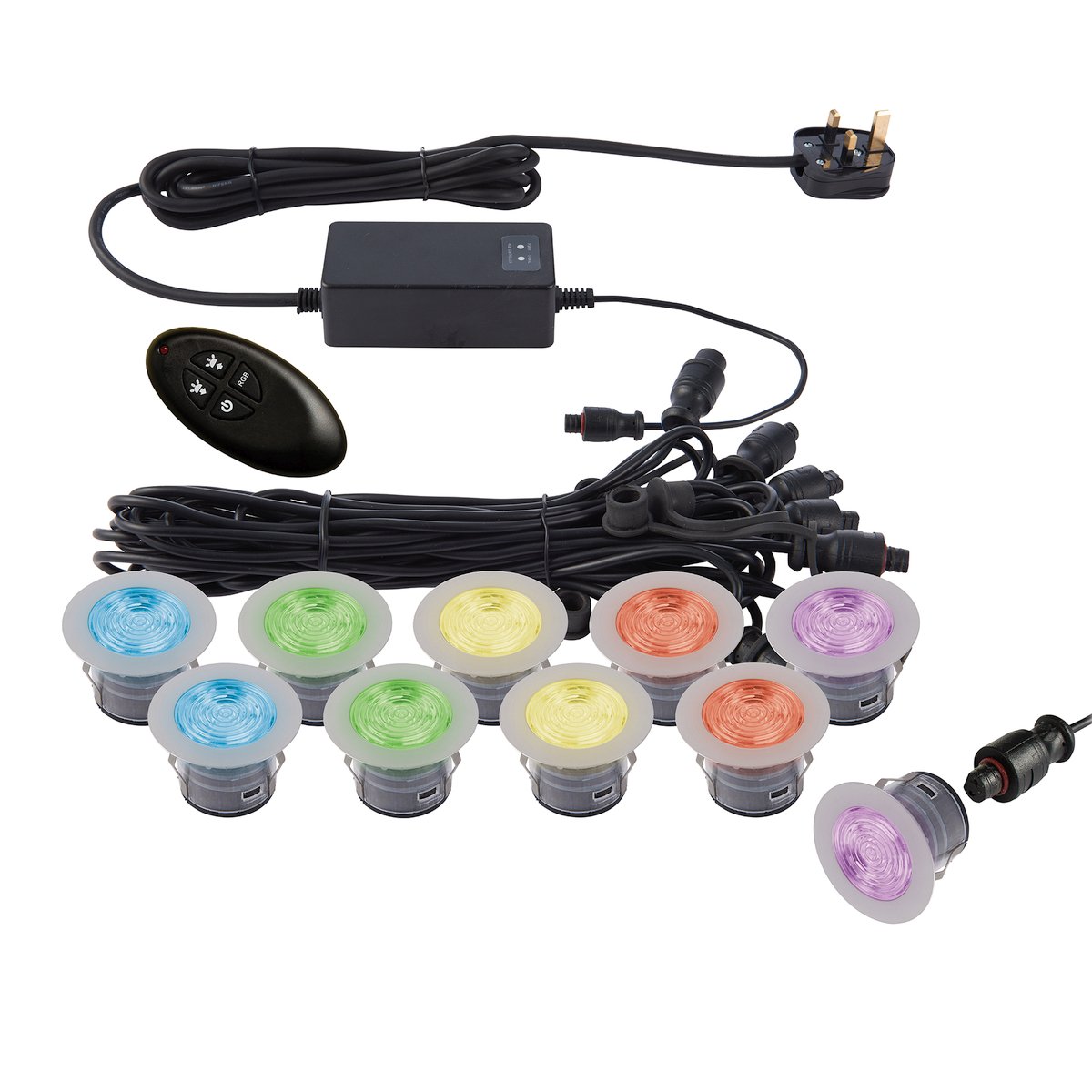National Lighting Rgb Ikon Pro Pack Of 10 Multi Colour (Rgb) Led 45Mm Round Stainless Steel Outdoor Garden Decking Pathway Kitchen Plinth Lights Kit - Ip67