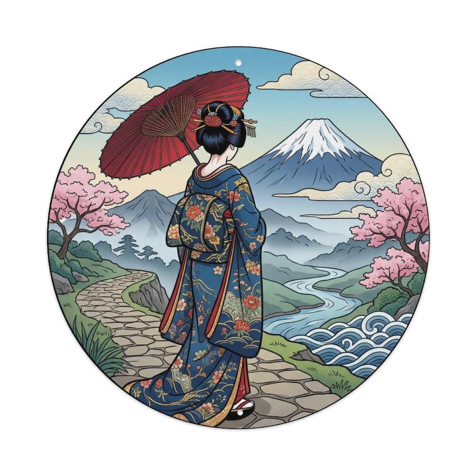 Japanese Geisha Back View Red Umbrella Metal Tin Sign