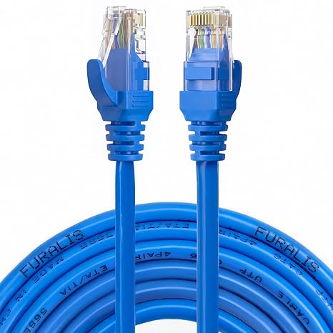 Cat6 Ethernet Kablosu (15 METRE) - 1000 Mbps’e Kadar Veri aktarımı - Fabrikasyon RJ45 Konnektörlü - Mavi