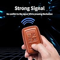 Vista 3 de Funda para llavero Jeep de piel auténtica con llavero, compatible con Grand Cherokee Renegade Wrangler Patriot Grand Commander Smart Key Anti-polvo