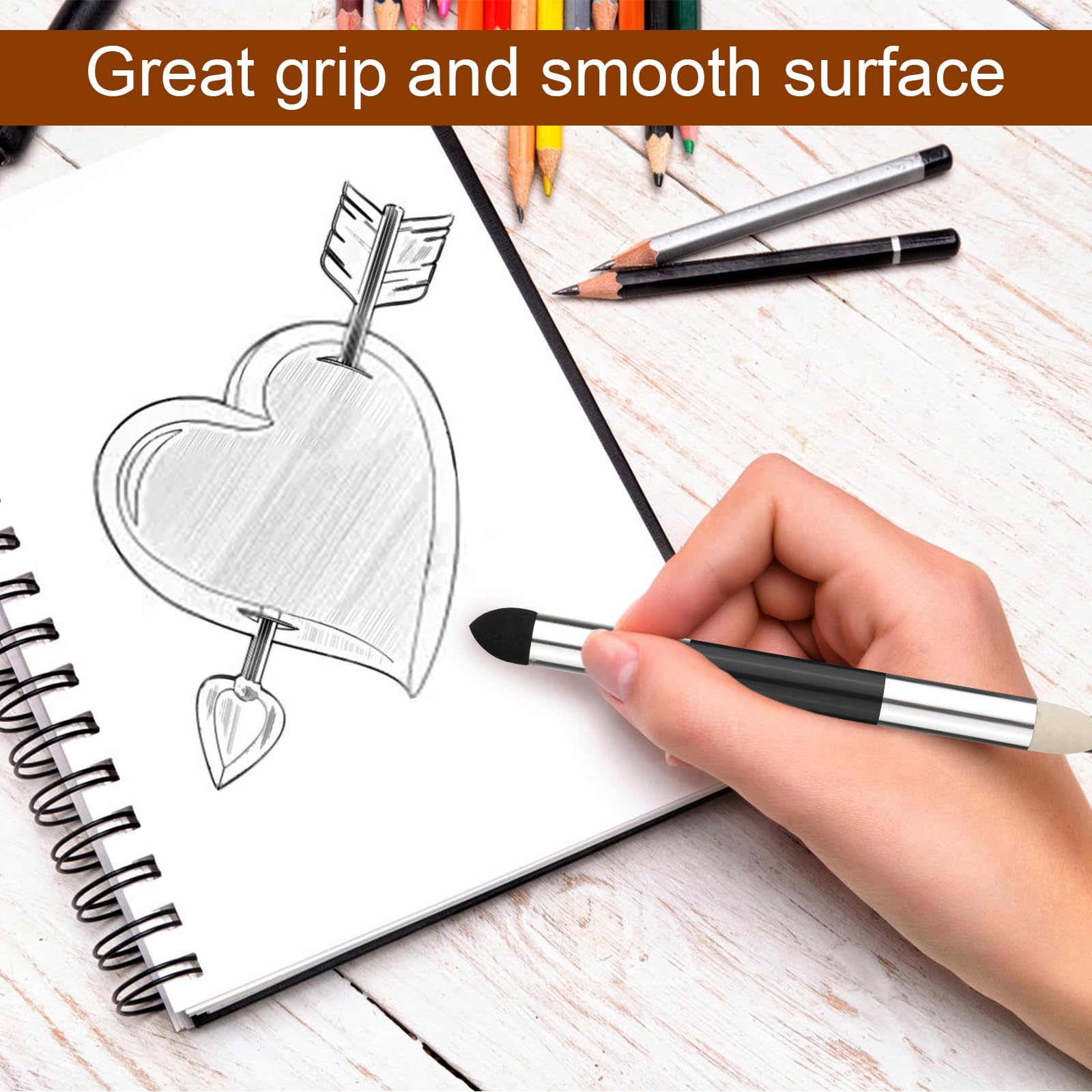 2pcs Artist Blending Sponge Pen, Double-Headed Pastel Blending Pen Sketch Pen Brush Rubbing Sponge Drawing Art Blender Drawing Blender Tool for School Students Beginners Artists(2 Sizes) 4