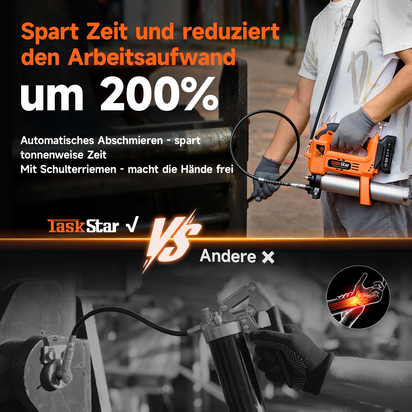TaskStar Akku Fettpresse 10000 PSI, Automatische Fettmengenregulierung