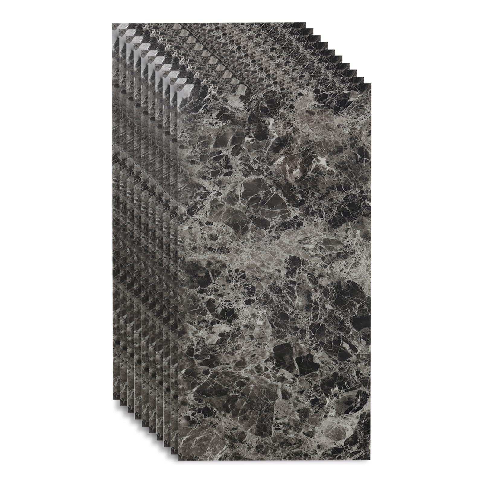 Confezione da 10 pannelli murali autoadesivi in PVC effetto marmo scuro, design a piastrelle, rivestimento a staccabile e incollabile per decorazione di piastrelle da cucina e bagno 60x30 cm