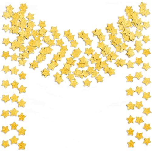 6 Pcs Gold Glitter Star Paper Garland Twinkle Bunting Banner Hanging Decorations for Christmas Birthday Party Golden Sparkling Stars for Bridal Showers Wedding Baby Shower Holiday Supplies (50 Feet)