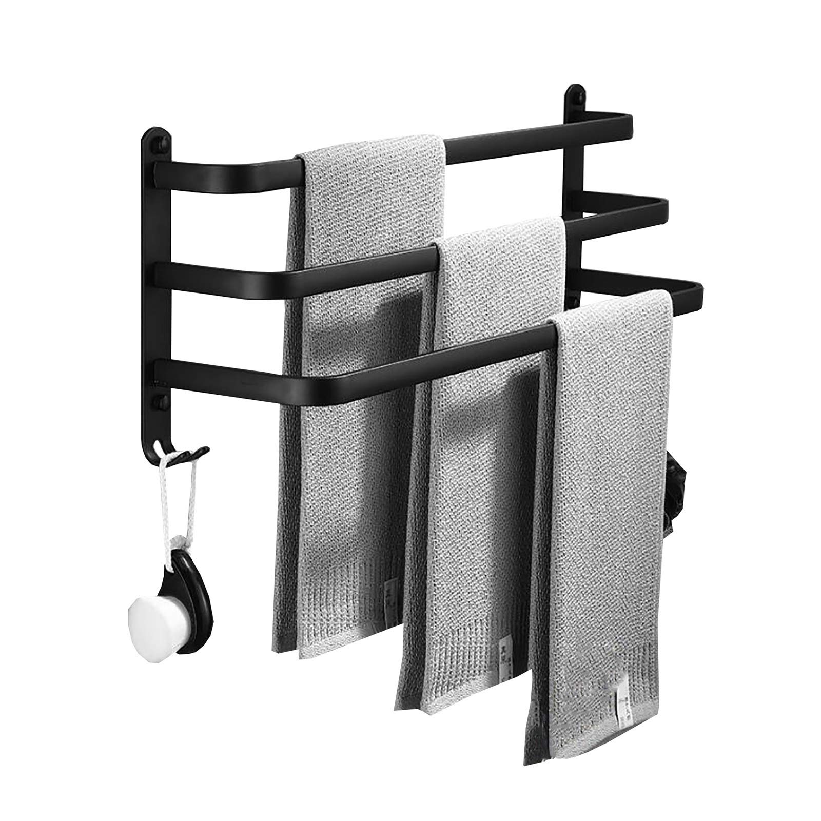 Portasciugamani da Bagno Nero a Parete, Portasciugamani da Bagno a Tre Strati, Portasciugamani in Alluminio Spazio Impermeabile e Antiruggine per Cucina, Doccia, Hotel/60Cm