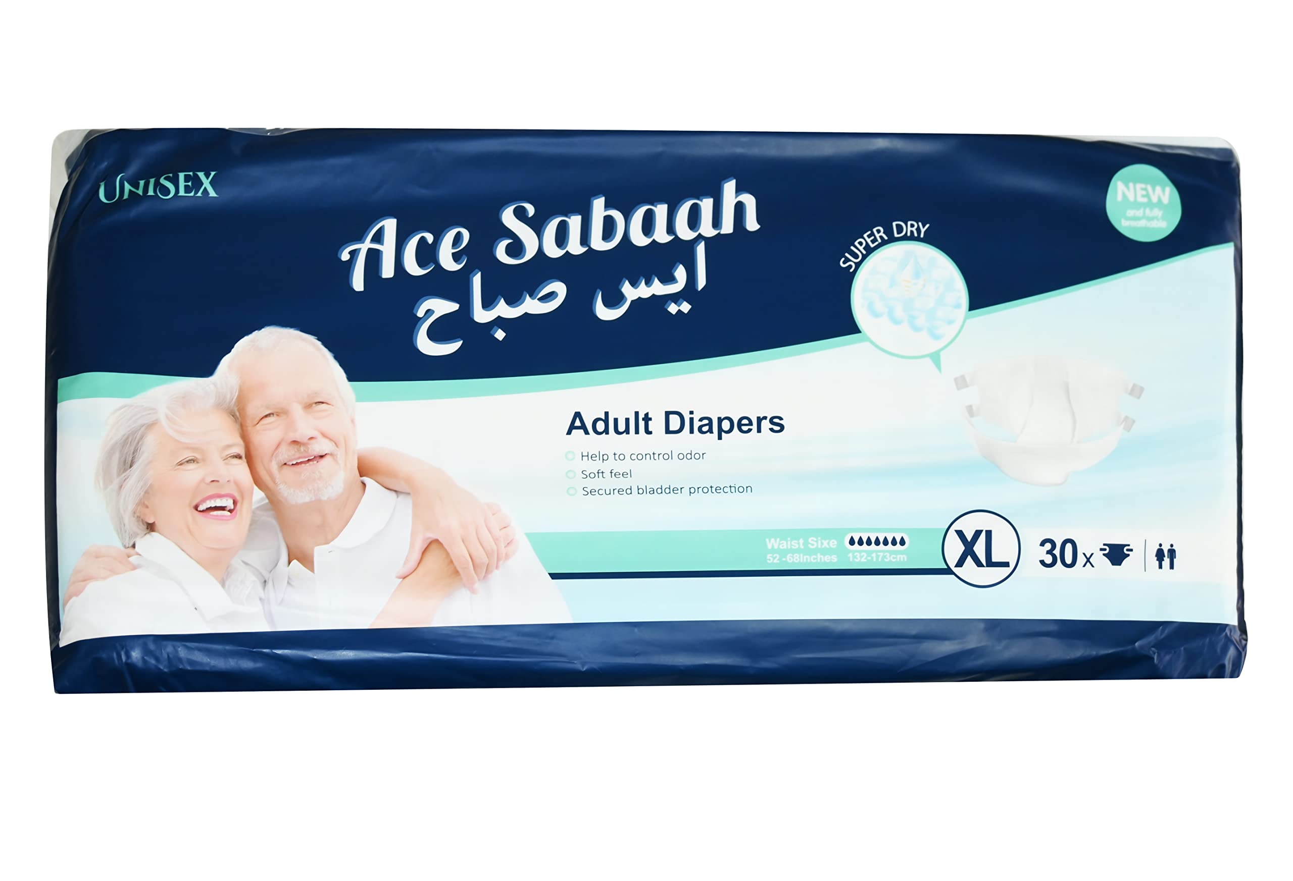 Ace Sabaah Adult Diaper, Size Extra Large, Waist 132-173 cm, Pack of 30