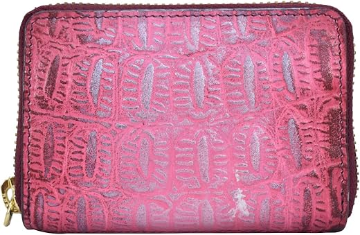 Anuschka Women’s Hand-Painted Genuine Leather Accordion Style Credit and Business Card Holder - Croco Embossed Berry