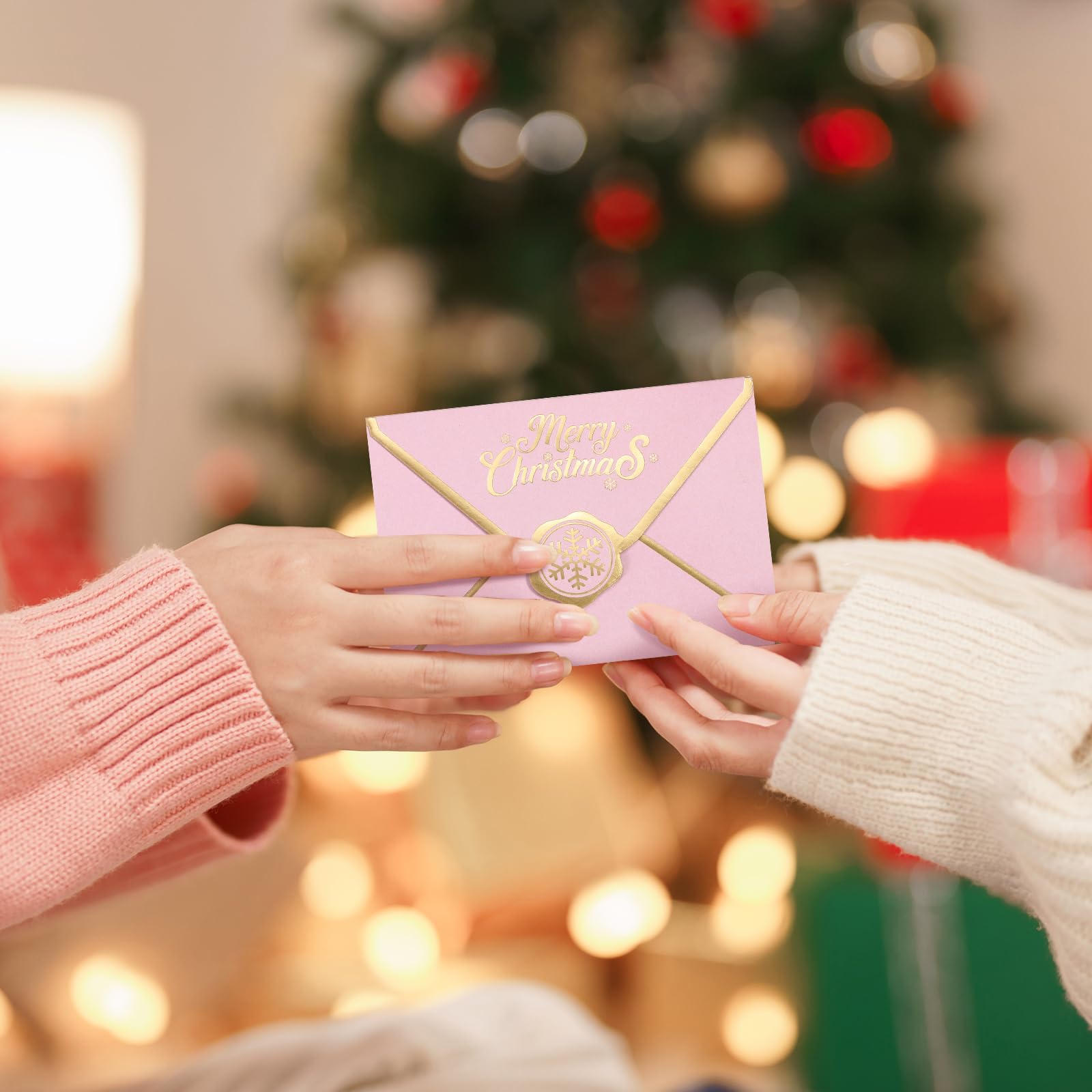 50 sobres para tarjetas de regalo de Feliz Navidad, a granel, mini fundas para tarjetas de regalo de vacaciones, con borde dorado para notas, tarjetas de crédito, invitación, Navidad, vacaciones,