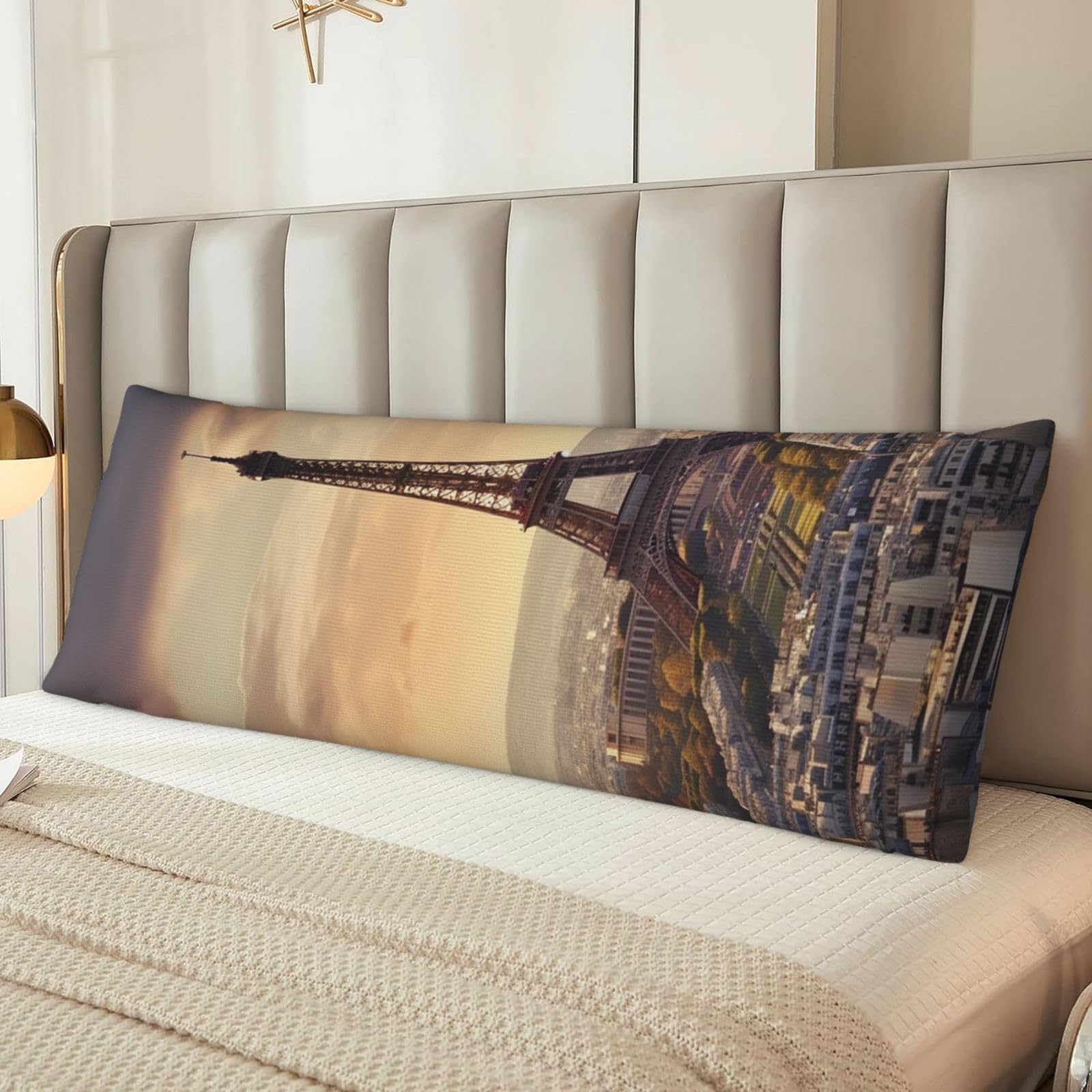 Eiffel Tower and City Body Pillow Case Cover, Microfiber Long Pillow Cases, Ultra Soft and Cozy Plush Body Pillowcase Decorative Long Bed Pillow Cover for Sleeping 20x54 Inches