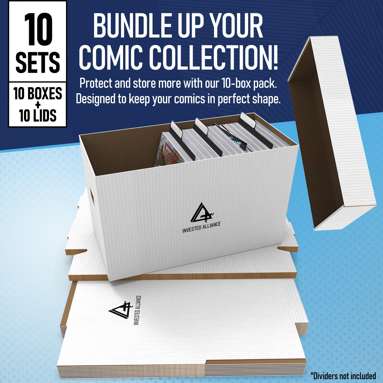 Premium Comicbuch-Aufbewahrungsboxen | Kurze Comicbuchbox aus Karton, dicke weiße Comic-Box, Comic-Aufbewahrungsbox für 150-175 Bücher, Comic-Buch-Aufbewahrungsbox/Mülleimer zum Präsentieren von
