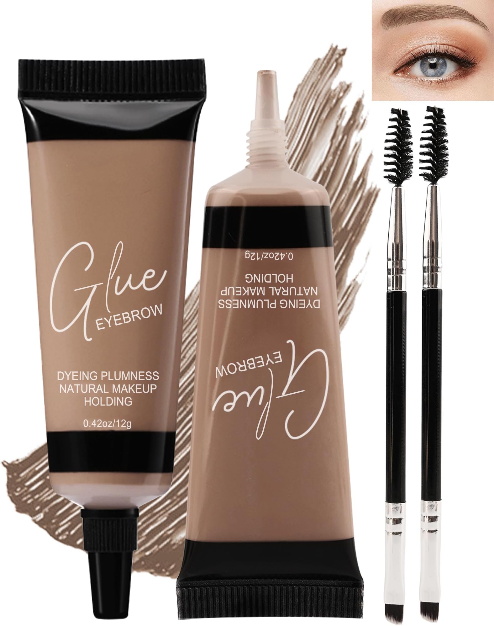 Tinted Eyebrow Gel Kit-2PCS Brown Thickening Brow gel para cejas,Brow Fillers,Fast Definitio Brow Glue,Natural Long Lasting Waterproof Eyebrow Makeup Gift for Women with 2 Eyebrow Brushes-Set 03