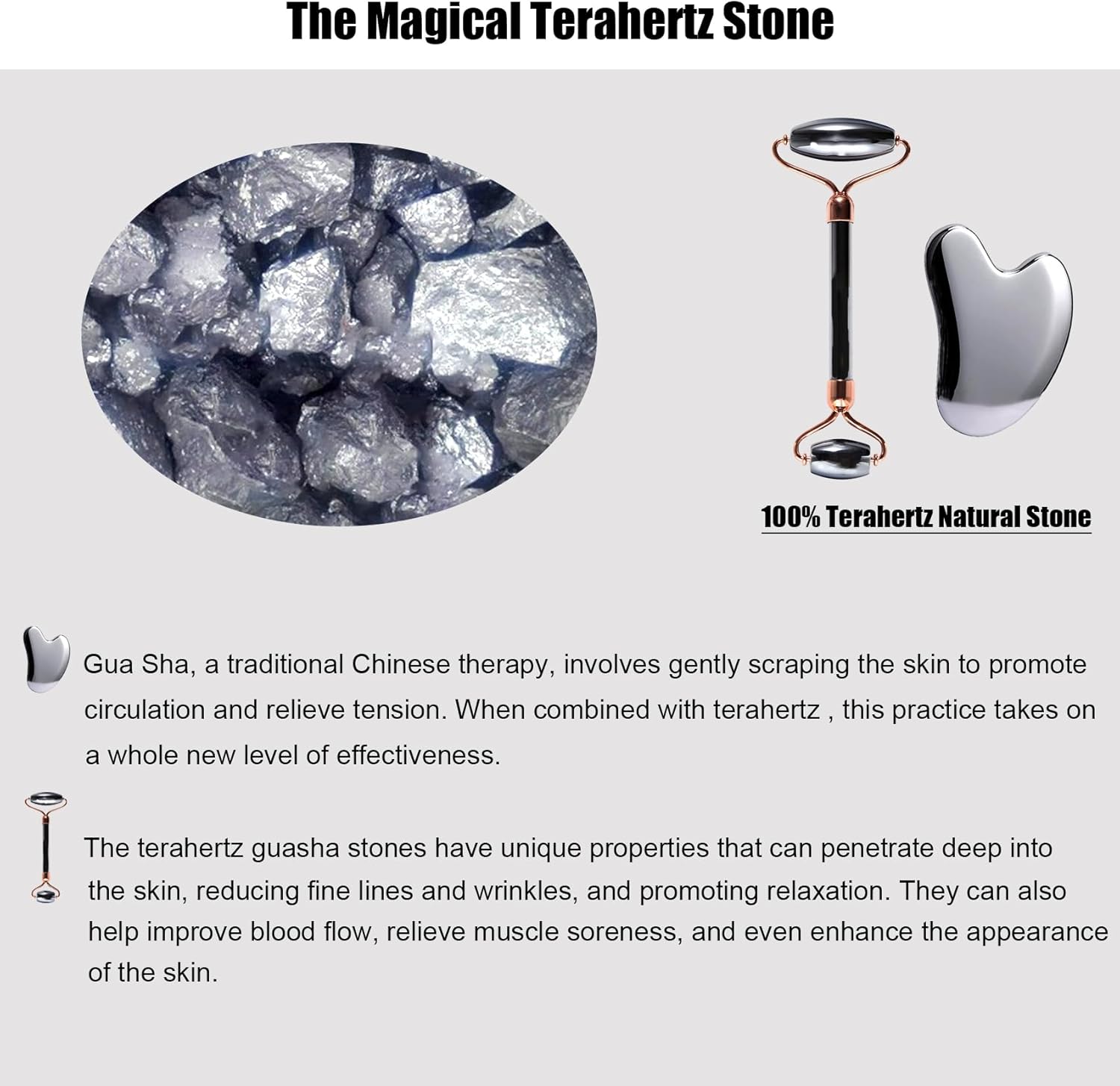 Terahertz Gua Sha & Roller Facial Tools, Face Roller and Gua Sha Set, Guasha Massager Tool for Face-Reduce Puffiness and Improve Wrinkles Idea for Mom Women - Image 4