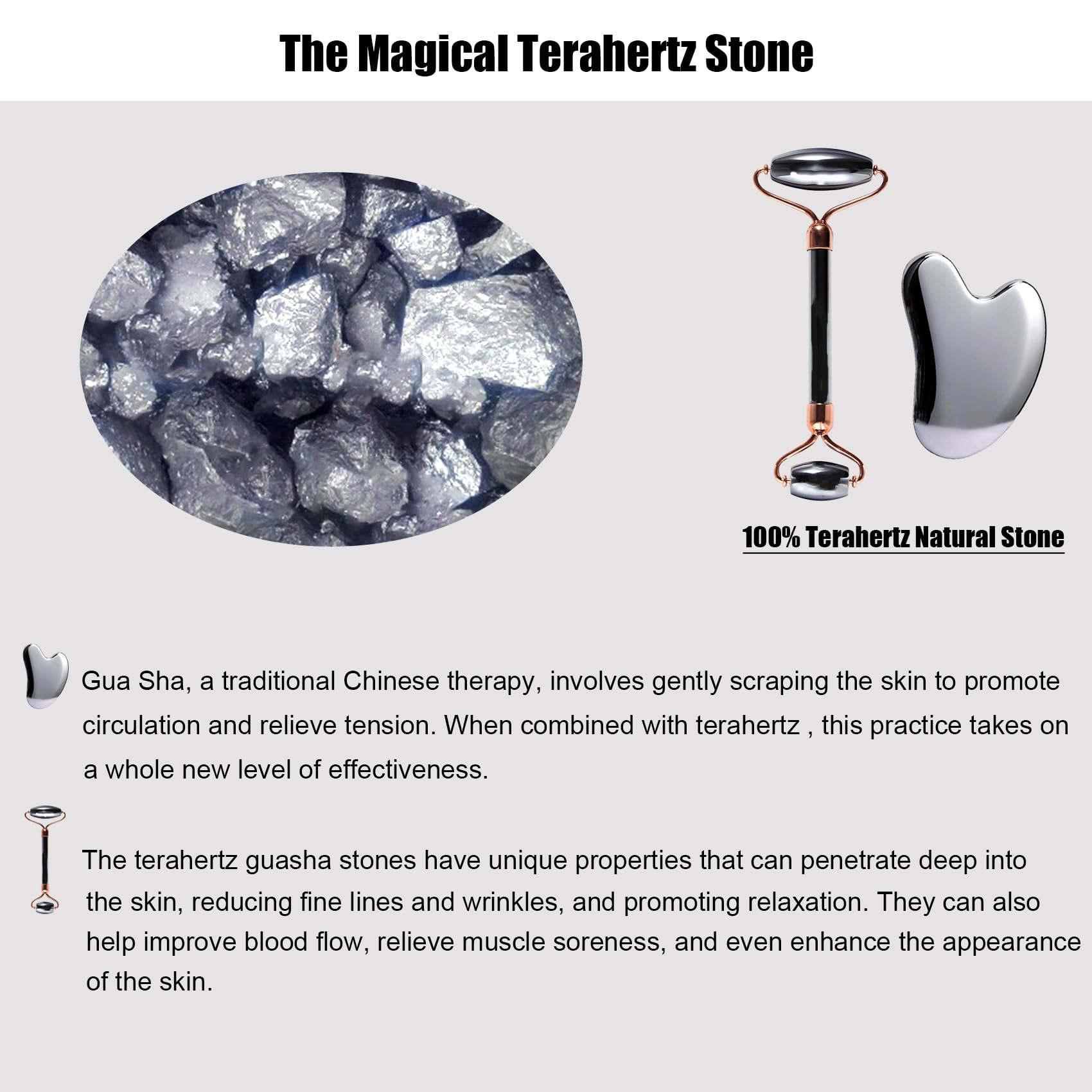 Terahertz Gua Sha & Roller - Set di strumenti per il viso, rullo viso e gua sha, strumento massaggiatore Guasha, per ridurre il gonfiore e migliorare le rughe, idea per mamme e donne