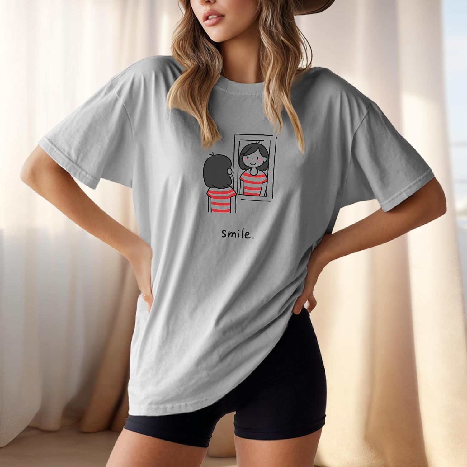 Graphic Tee Shirts for Women Solid 100% Cotton Loose Fit Retro 2026 Summer Soft and Comfy Breathable Tees - Image 2