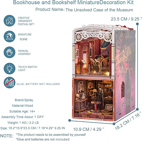 Miniatura 39 de Spilay Kit de montaje de rincón de libro en miniatura para casa de muñecas, rompecabezas de madera 3D, decoración con caja de música de luz sensor