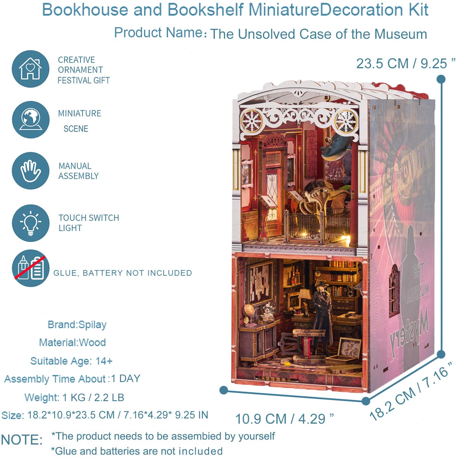 Spilay DIY Puppenhaus-Bücherregal Mit LED-Beleuchtung – 3D-Holzpuzzle Für Erwachsene, Miniatur-Dekoration Zum Selberbauen (Modell SQ06)