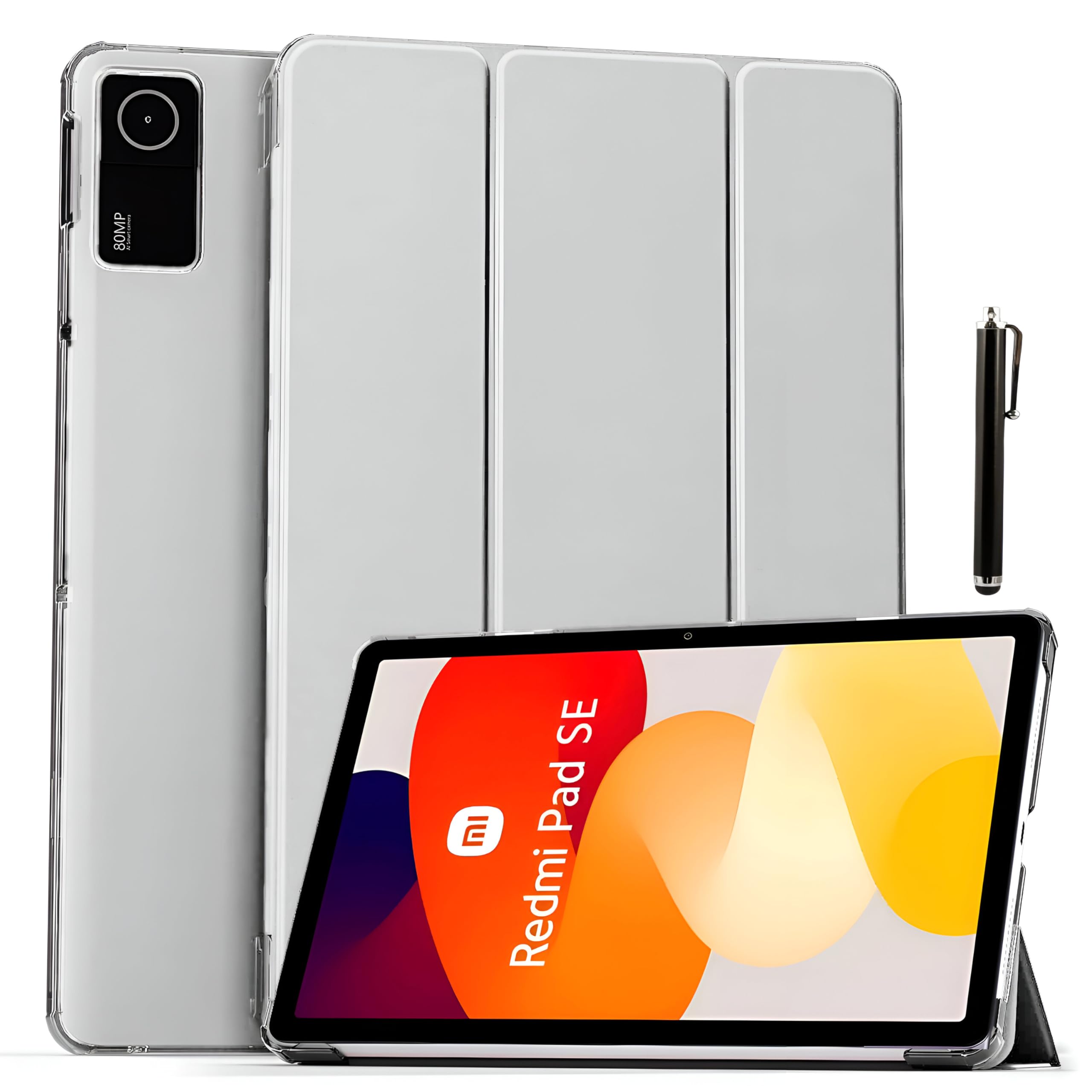 ProElite Case Cover for Redmi Pad SE 11 inch Cover, Smart Flip Case Cover for Redmi Pad SE 11 inch Translucent Back with Stylus Pen [Auto Sleep Wake Feature], Grey