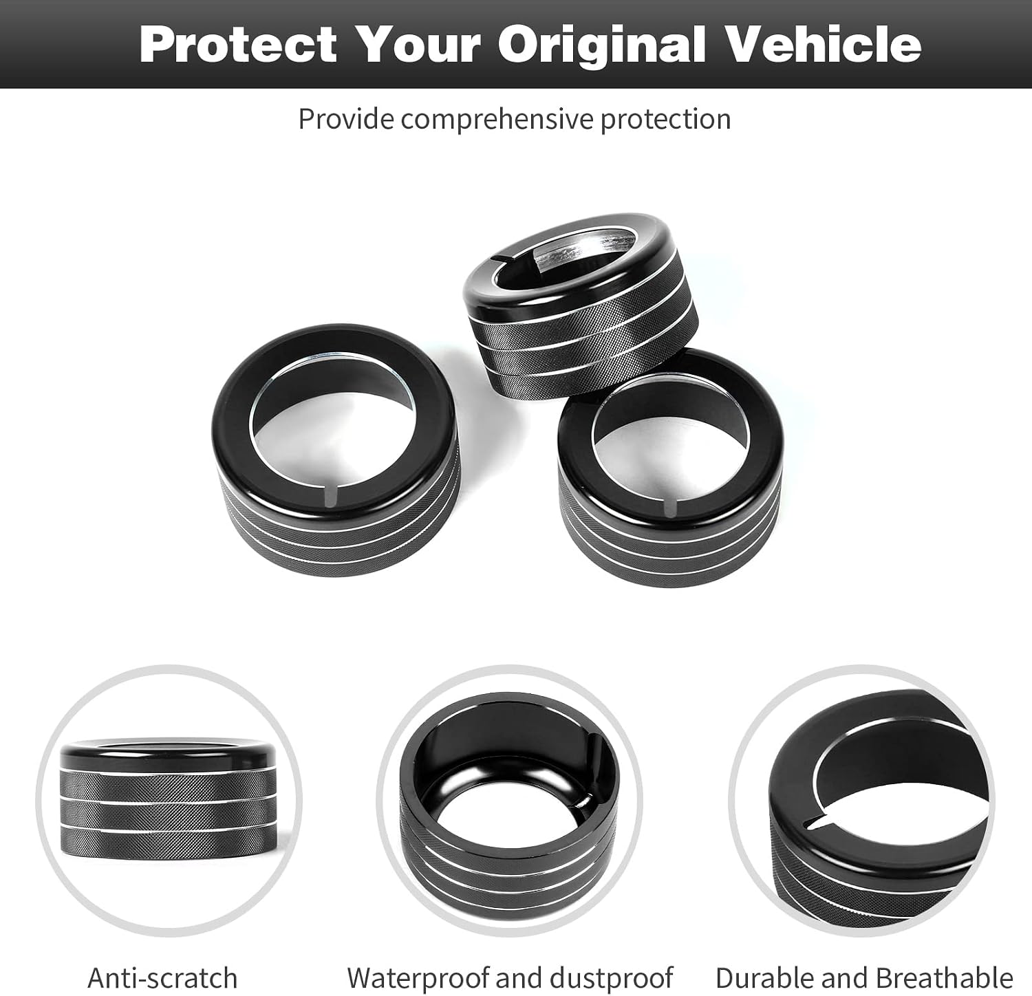 CheroCar Air Conditioner Button Trim Cover Aluminum Alloy Knob Cover Compatible with Toyota 4Runner 2010-2024,Black