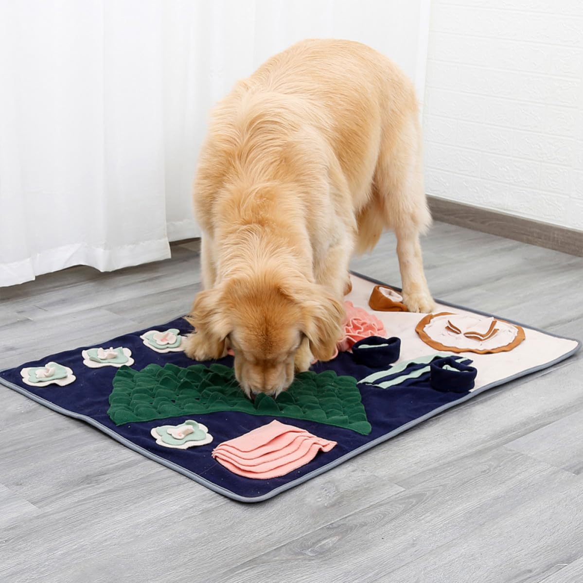 Blumen Hunde Schnüffelmatte für Futtertraining und Suchspiele, Faltbar | Filzstoff, Stressabbauend und Ordentlich Verstaubar, für Hundesuche, Training und Langsames Fressen